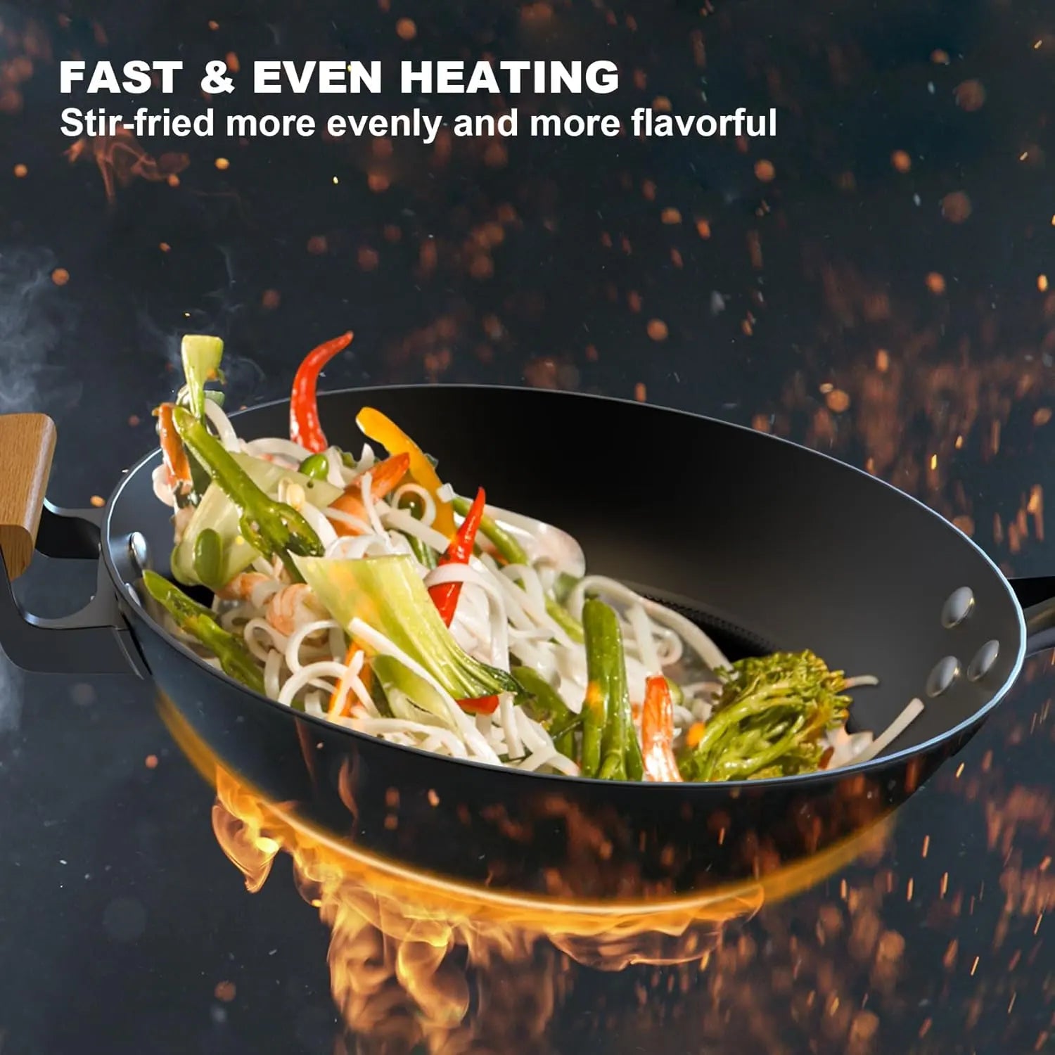 12.6 Inch Carbon Steel Nonstick Wok Pan - Professional Restaurant-Grade Stir Fry Pan for Asian Cooking, Sautéing & Deep Frying - Induction Compatible & Oven Safe