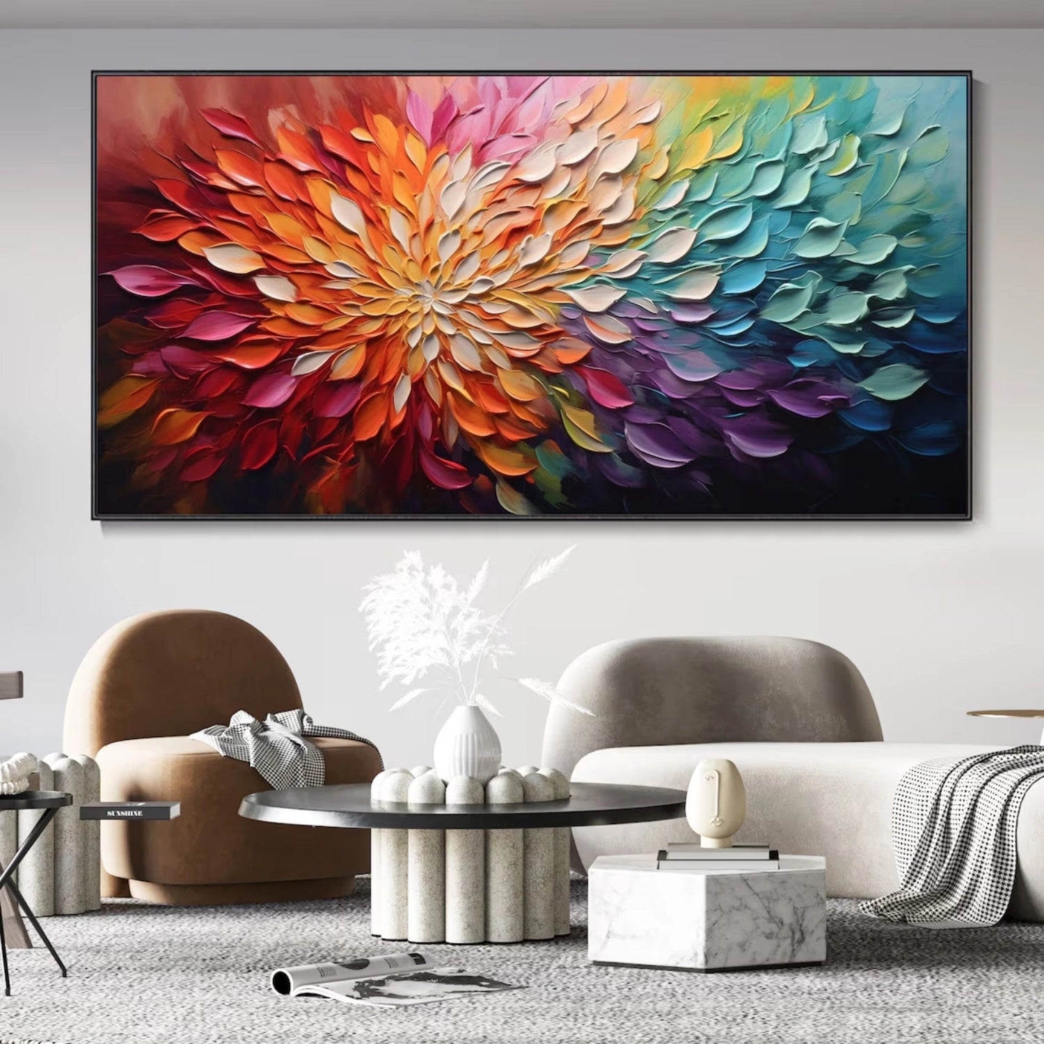 Beautiful Flower and Tree Painting #FT162 - Handmade Canvas Art for Home Decor, Living Room, Bedroom & Office Wall
