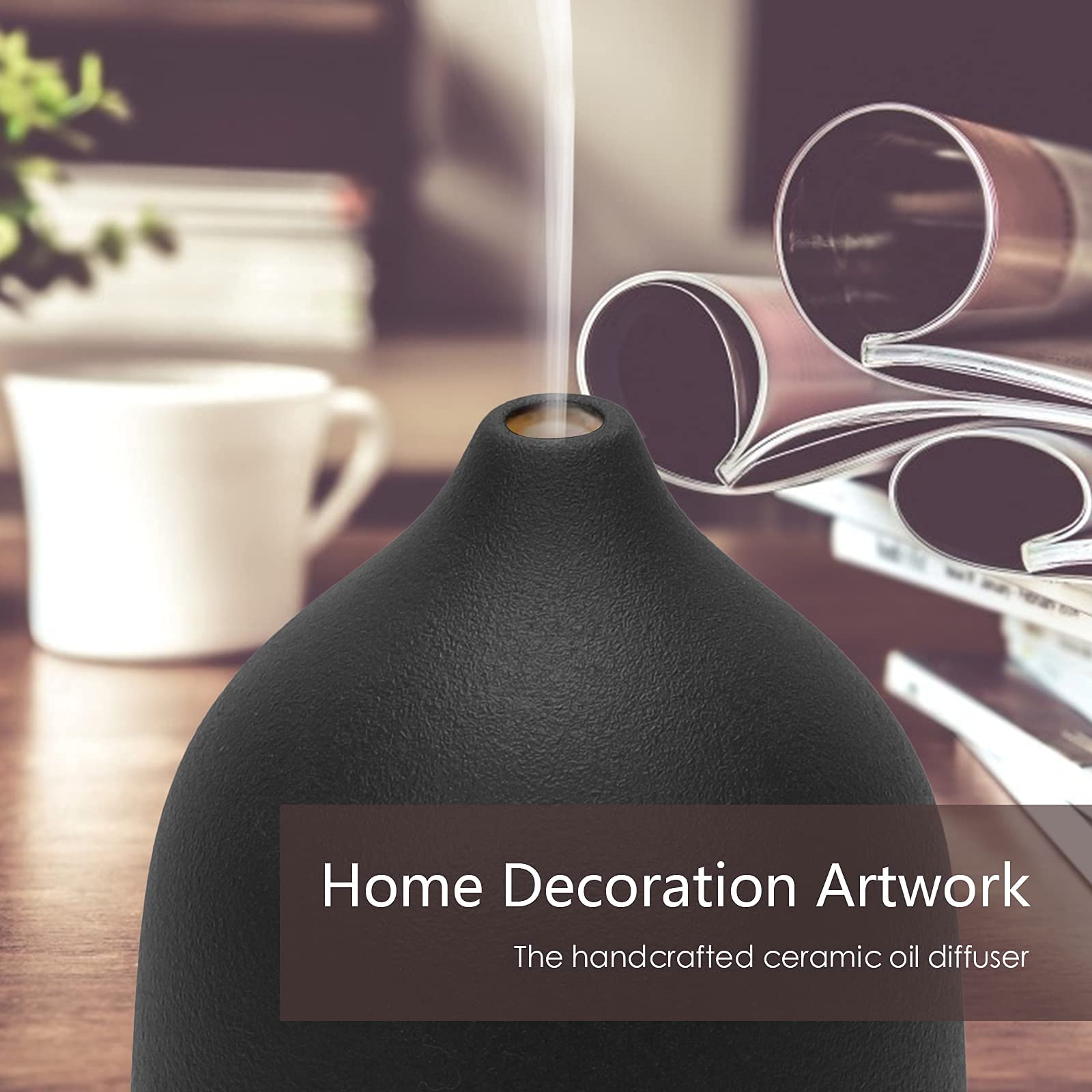 Black Ceramic Essential Oil Diffuser & Humidifier - 160ml Ultrasonic Aromatherapy Diffuser for Home, Office, Yoga & Spa Relaxation
