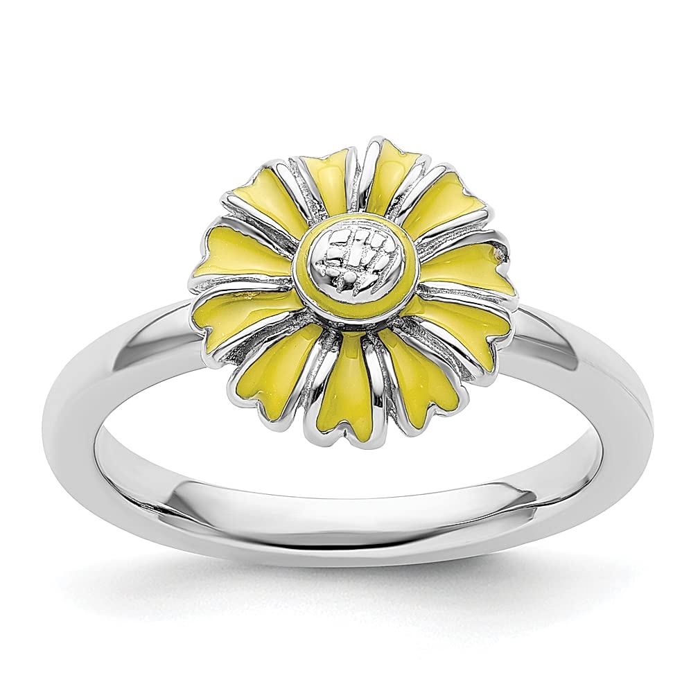 925 Sterling Silver Daisy Stackable Ring - Delicate Flower Leaf Design Women's Fine Jewelry - Perfect Gift for Her, Birthday, Anniversary & Everyday Wear