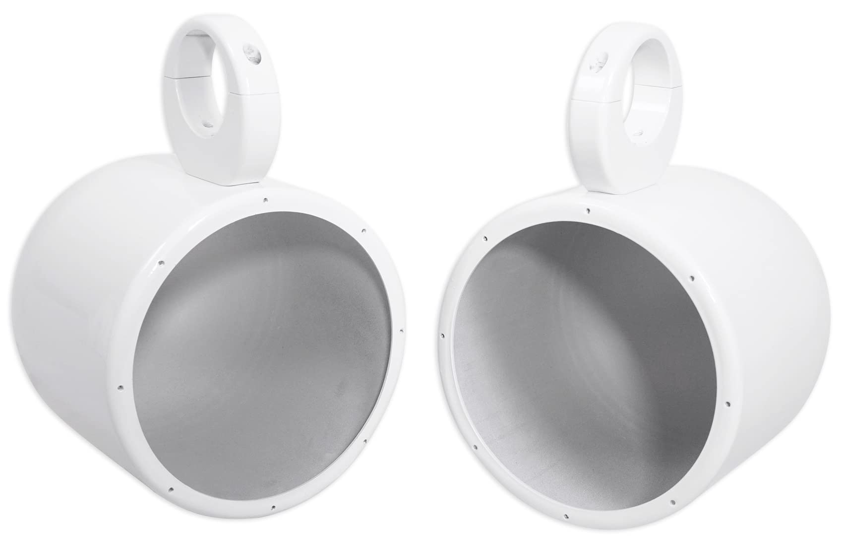 2 Pack Kicker KM8 8 Inch LED 360° Swivel Wakeboard Tower Speakers - White Aluminum Marine Audio System for Boats, Poolsides & Outdoor Parties