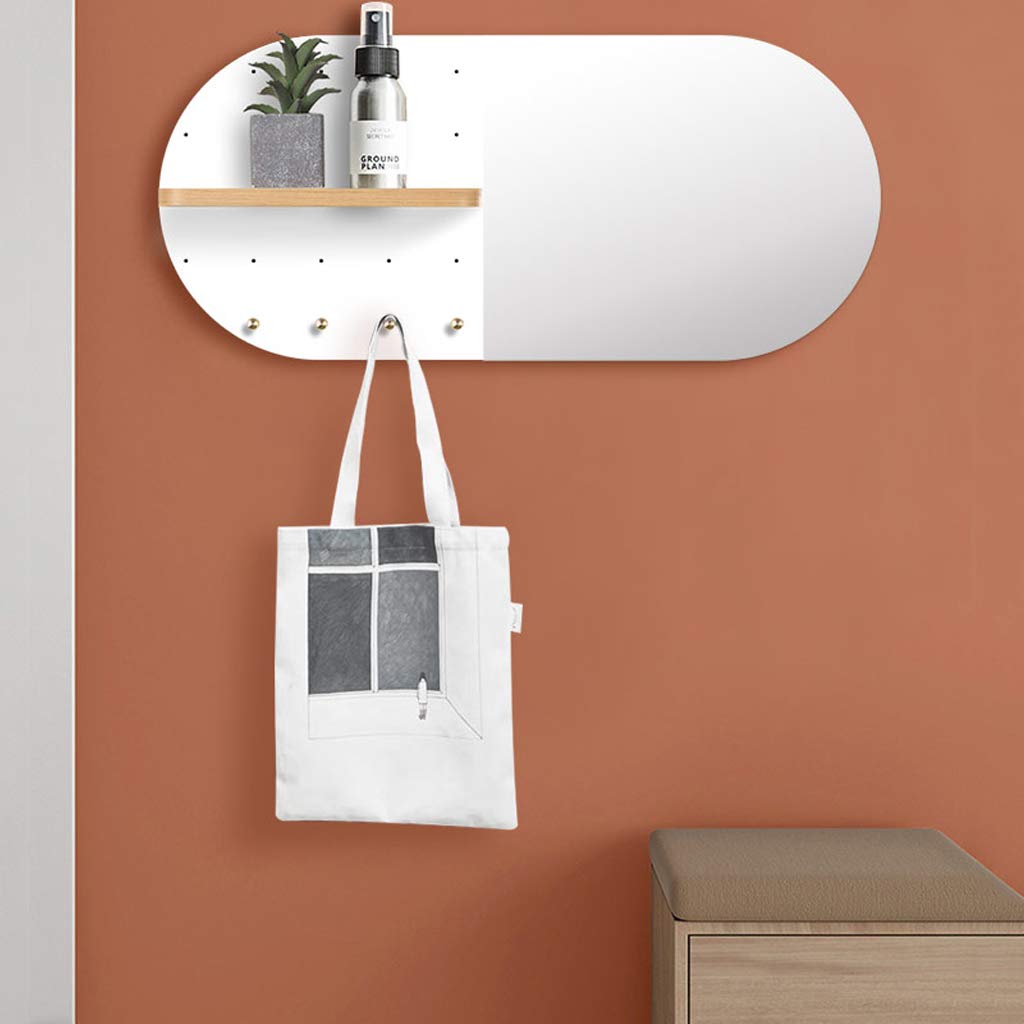 Modern Wall-Mounted Mirror with Shelf - Decorative Brass Hook Mirror for Living Room, Bedroom, Bathroom & Entryway - Perfect for Vanity, Home Decor & Small Space Organization