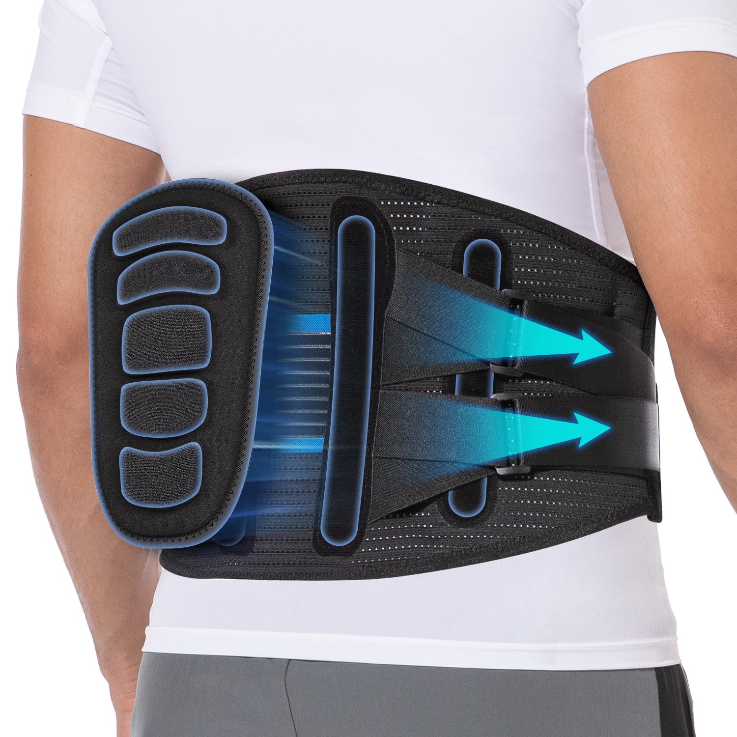 Fit Geno Adjustable Lumbar Support Back Brace for Women & Men - Lower Back Pain Relief with Comfortable Support Pad - Ideal for Work, Sports, Gym & Daily Activities (Medium)