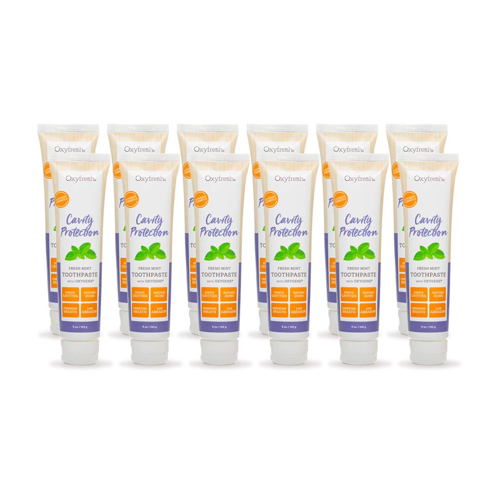 Oxyfresh Cavity Protection Fresh Mint Fluoride Toothpaste | Low Abrasion Anticavity Toothpaste for Sensitive Teeth & Gums – All-Day Fresh Breath (12 Pack, 5 oz Tubes) | Gentle Dental Care for Daily Oral Hygiene & Fresh Breath at Home or Travel