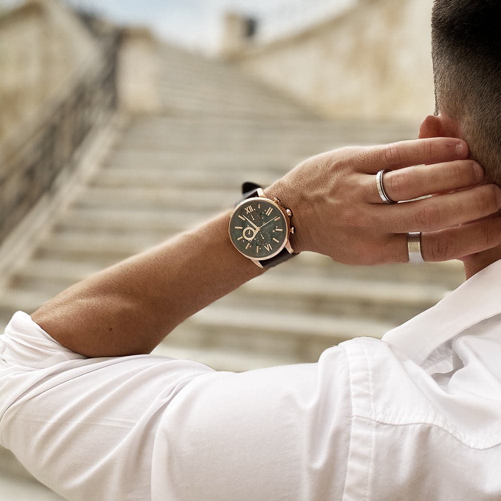 ARIES GOLD BELFAST MOON G 7013 RG CF Men's Genuine Leather Watch - Luxury Dress Watch for Business, Formal Events & Gifts