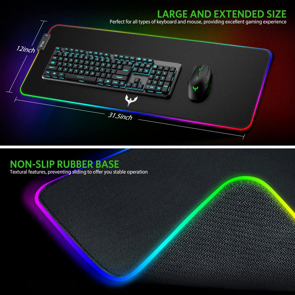 Blade Hawks Extra Large RGB Gaming Mouse Pad - 31.5 x 12 Inch LED Mouse Mat with Anti-Slip Rubber Base | Waterproof Extended Keyboard Mousepad for PC, Laptop, Office & Gaming Setup | Perfect for Esports, Work & Home Computer Use