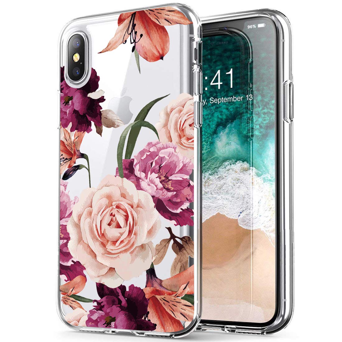 Slim Shockproof Clear Soft Flexible TPU Floral Phone Case for iPhone Xs (2018) / iPhone X (2017) 5.8