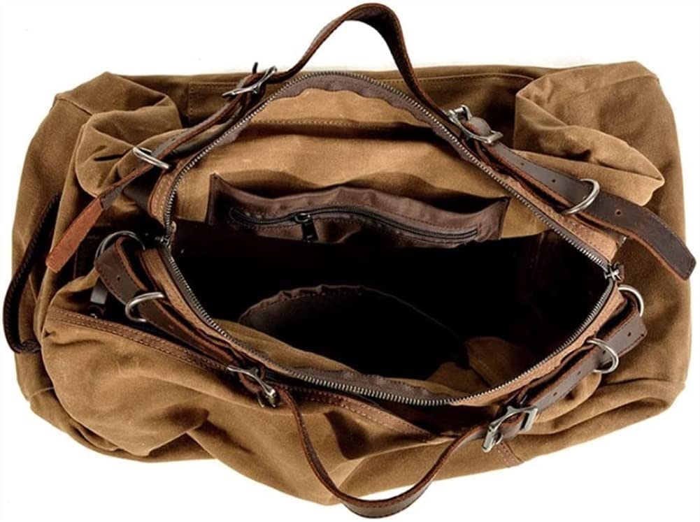 Large Waterproof Canvas & Genuine Leather Travel Duffel Bag - Weekender Overnight Carry On Bag for Men (Brown) - Perfect for Business Trips, Gym, Weekend Getaways & Airplane Travel