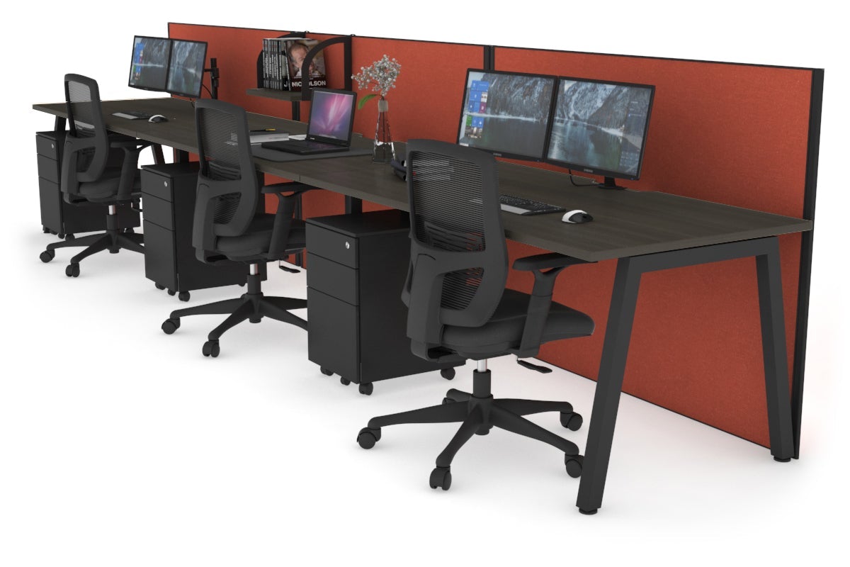 Horizon Quadro 3-Person Office Workstation - 1400L x 800W with Cable Management | Modern Office Desk for Collaborative Workspaces, Home Offices & Coworking Spaces