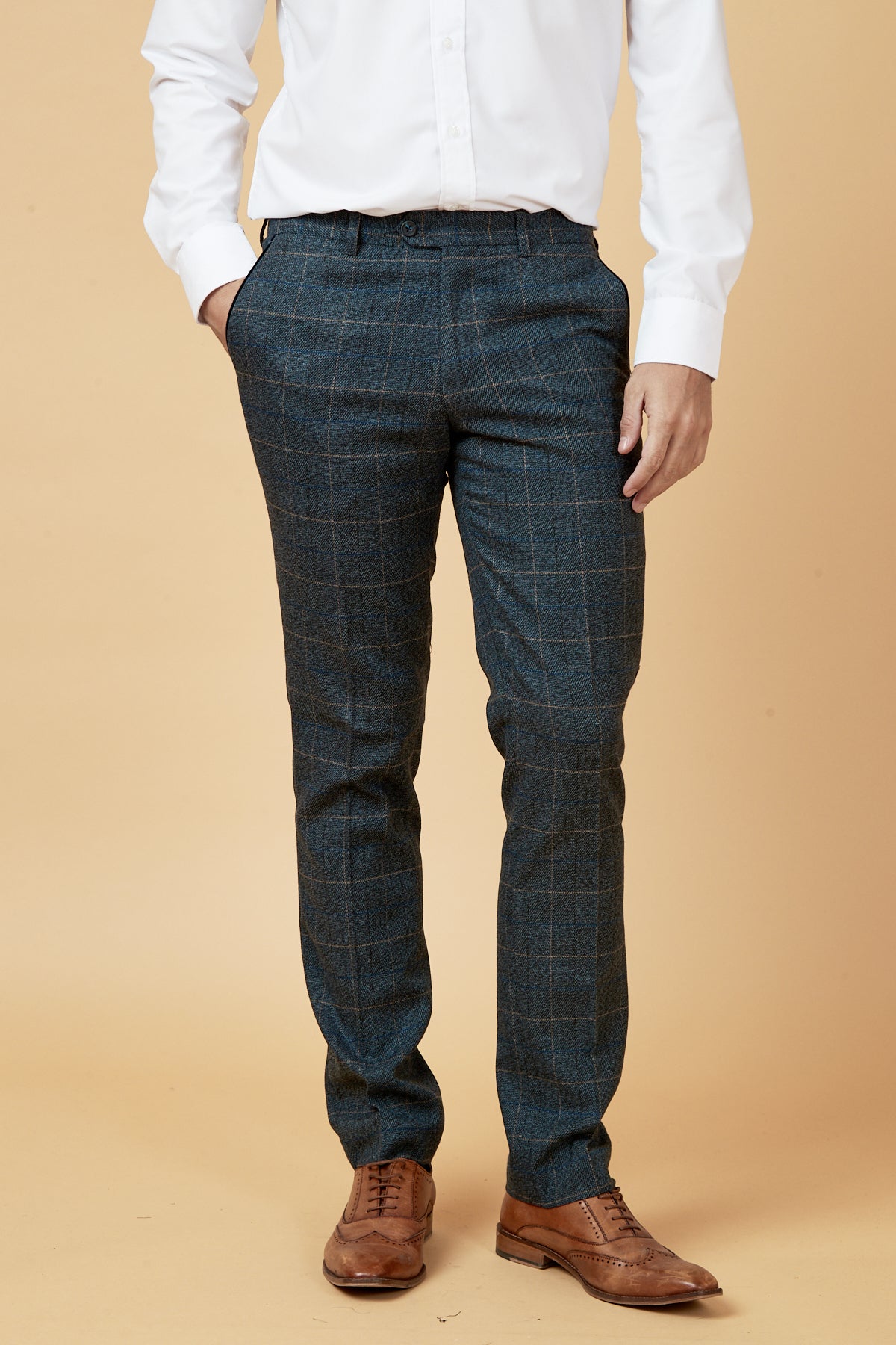 SCOTT Men's Blue Check Three Piece Suit - Formal Business Attire for Weddings, Office & Special Occasions