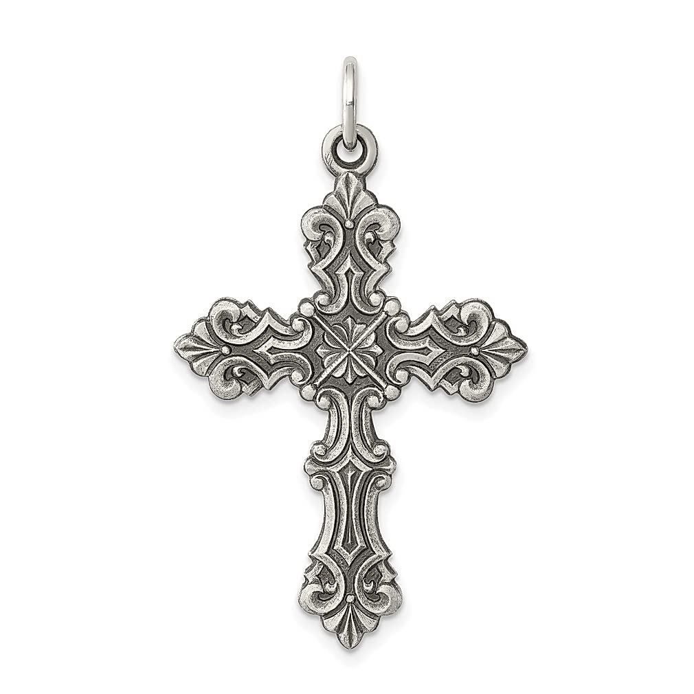 925 Sterling Silver Cross Pendant Necklace for Women - Religious Fleur De Lis Charm Jewelry - Perfect Gift for Her (Baptism, Confirmation, Wedding & Everyday Wear)