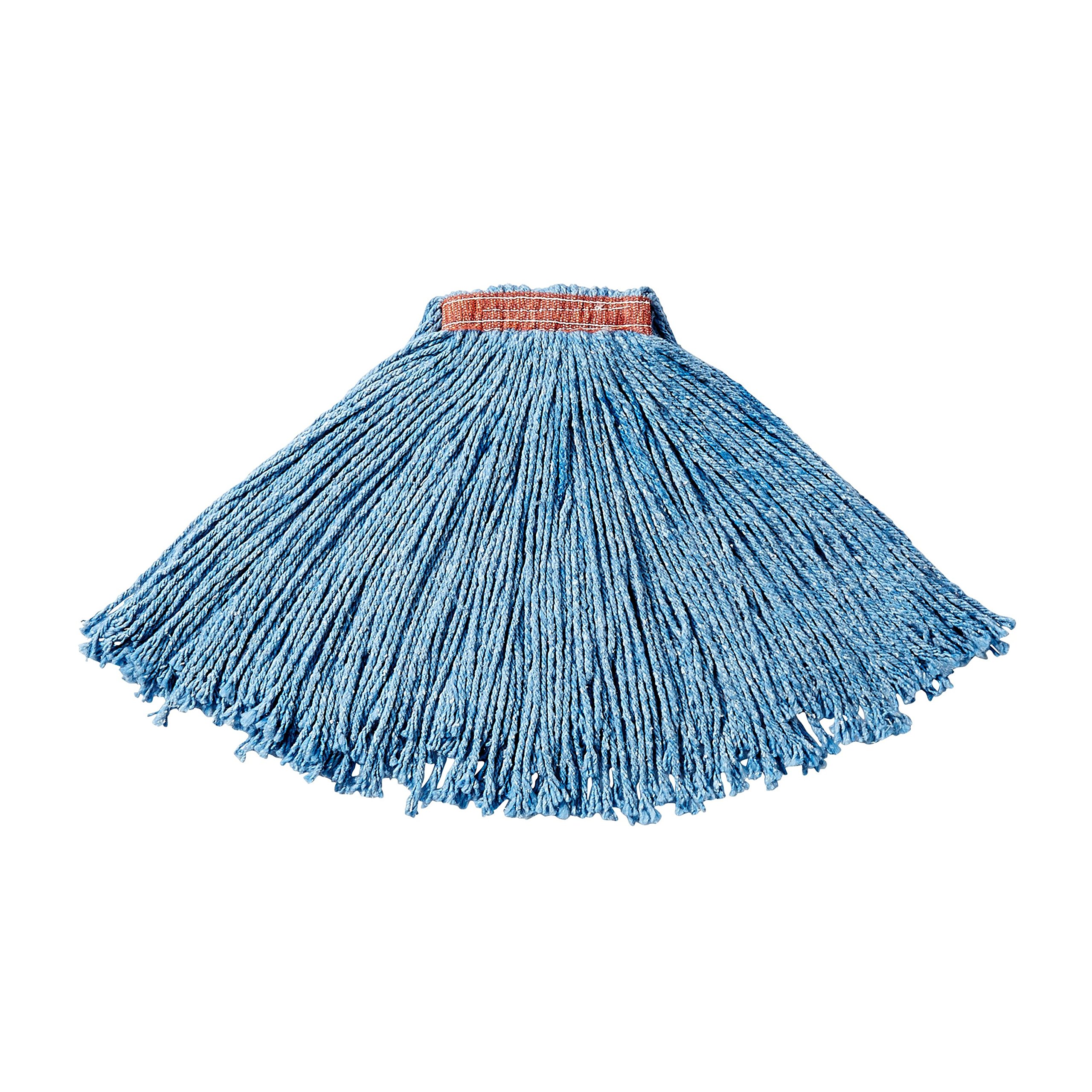 Rubbermaid Commercial Premium 16-Ounce Cut-End Blend Mop - Fast Drying Strands, Orange Headband, Blue - Heavy Duty Wet Floor Mop for Office, School, Stadium, Bathroom Cleaning - Ideal for High-Traffic Areas, Spill Cleanup, and Deep Scrubbing