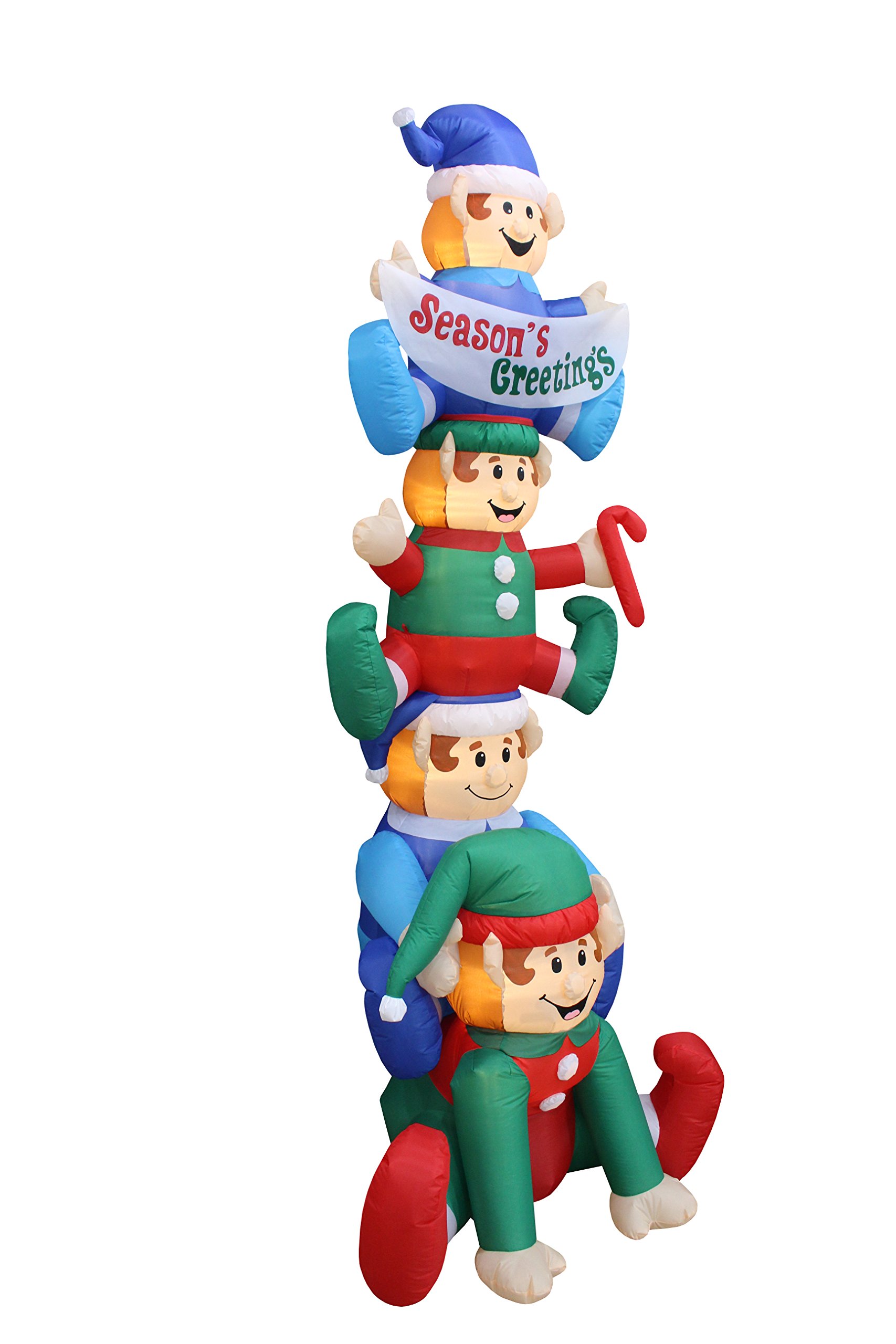 8ft Christmas Inflatable Stacking Elves & Green Tree Decor Set with Gift Boxes & Star - Outdoor Holiday Party Decorations for Yard, Lawn, and Home Christmas Decor