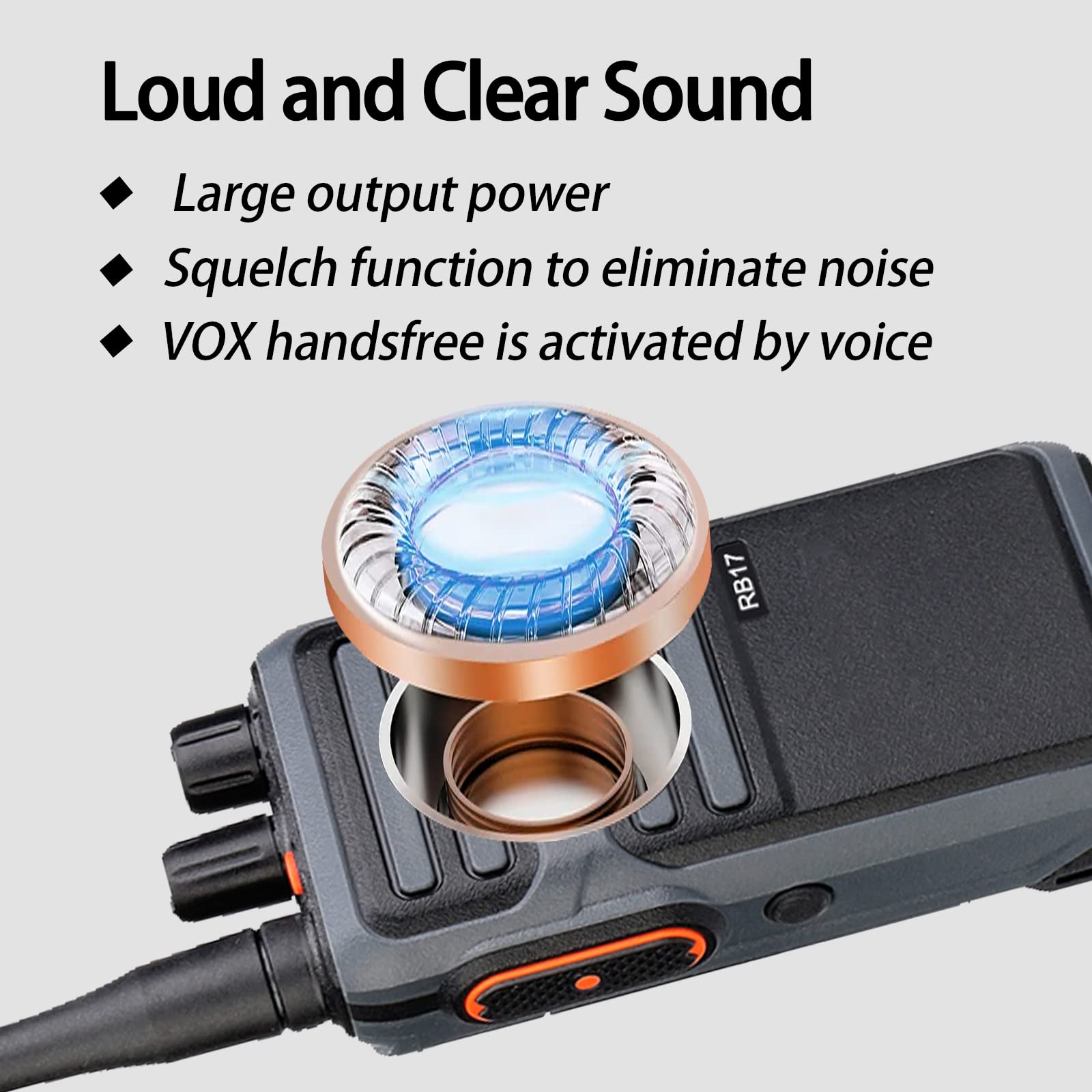Retevis RB17 4400mAh Long Range Rechargeable Walkie Talkies (10 Pack) - Heavy Duty Two Way Radios with Earpiece, Mic & USB-C Charging - VOX Handsfree, Emergency Alarm - Ideal for School, Construction, Farm & Outdoor Adventures