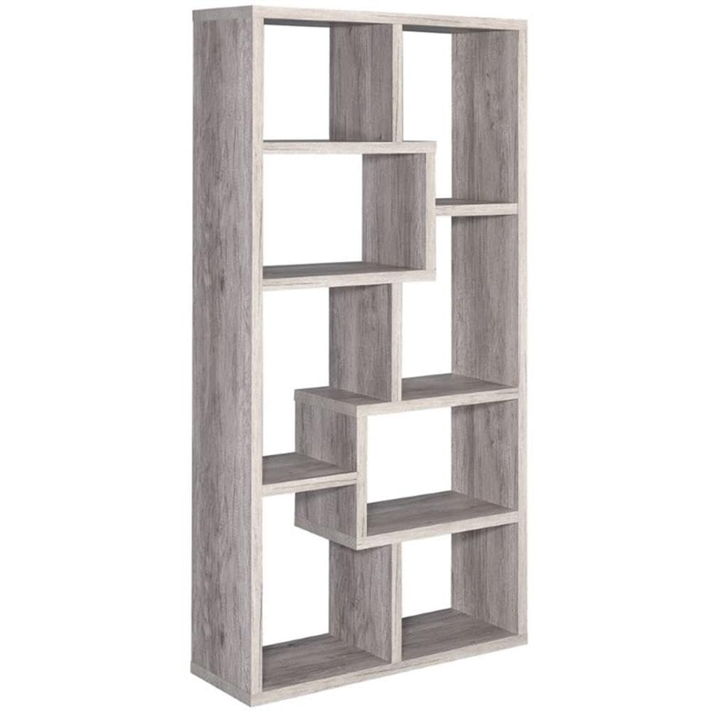 Gray Asymmetrical Driftwood Bookcase Set - 2 Piece Modern Bookshelf for Living Room, Bedroom & Office - Home Square Wooden Storage Shelves for Books & Decor
