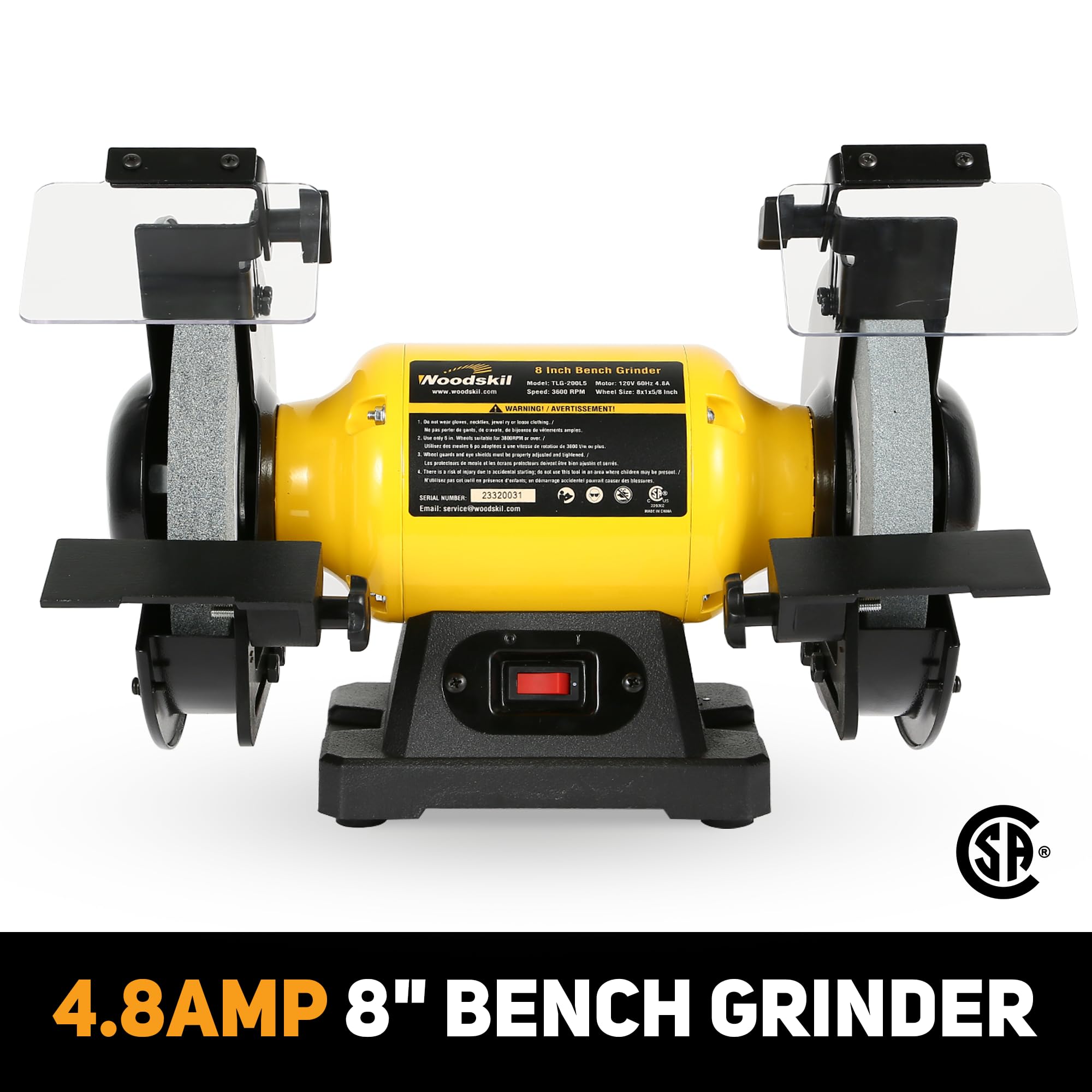4.8A 3/4HP 8-Inch Bench Grinder - 3600 RPM Heavy Duty Table Grinder with 2 Protective Eye Shields & 2 Grinding Wheels - Multipurpose Tool for Metal, Knife, Dental, Amber, Jewelry, Jade Polishing - Perfect for Workshop, Garage & DIY Projects