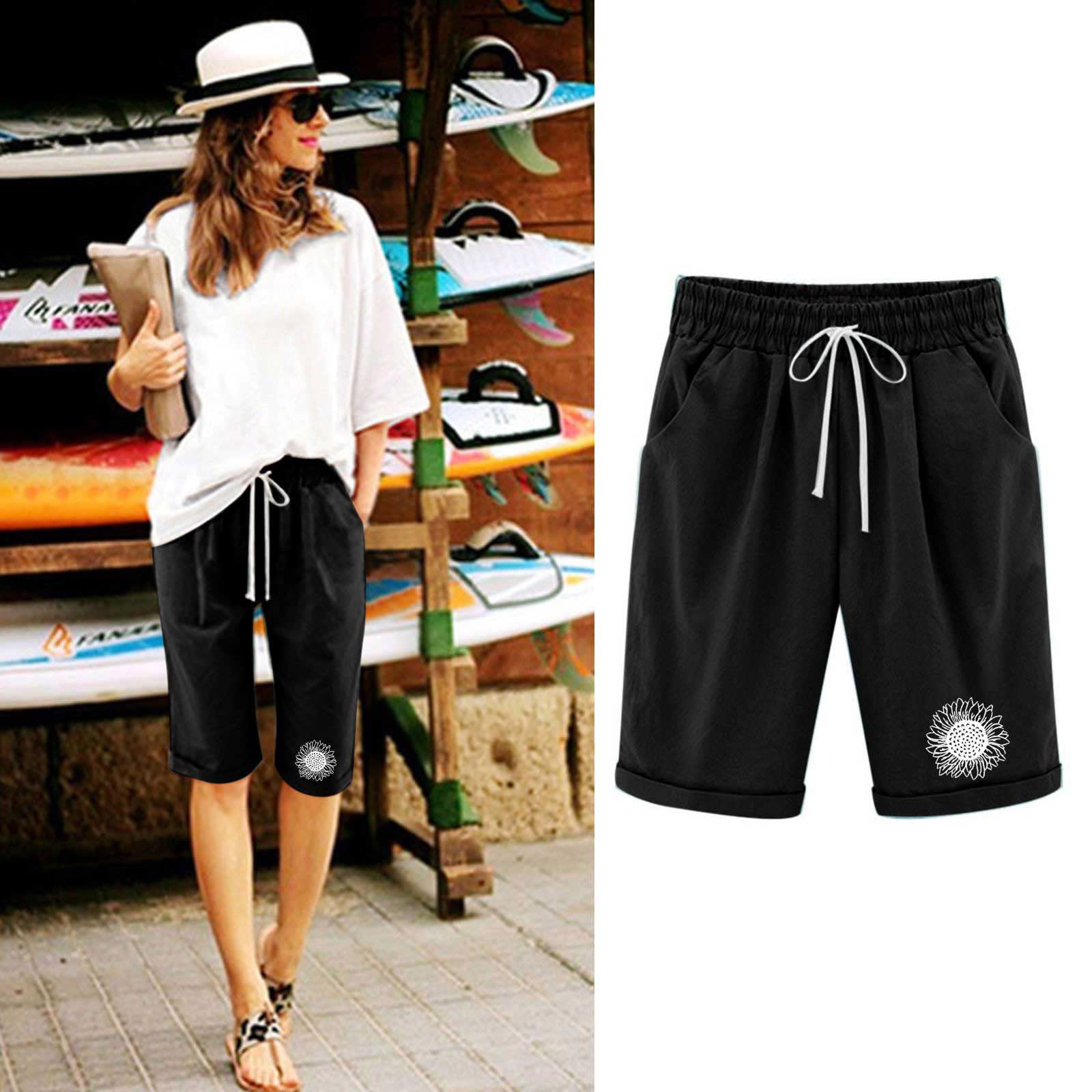 Women's Bermuda Shorts - Summer Cotton Linen Lounge Shorts for Casual Wear