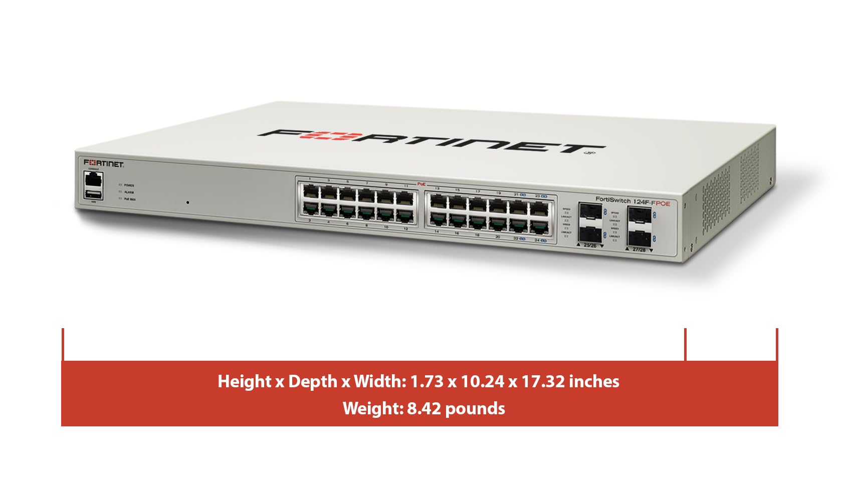 FORTINET FortiSwitch 124F-FPOE 24-Port Managed POE Switch | 24GE + 4SFP+ Ports | Layer 2+ Network Switch | Rack Mountable | Ideal for Office Networks, Data Centers & Enterprise IT Infrastructure