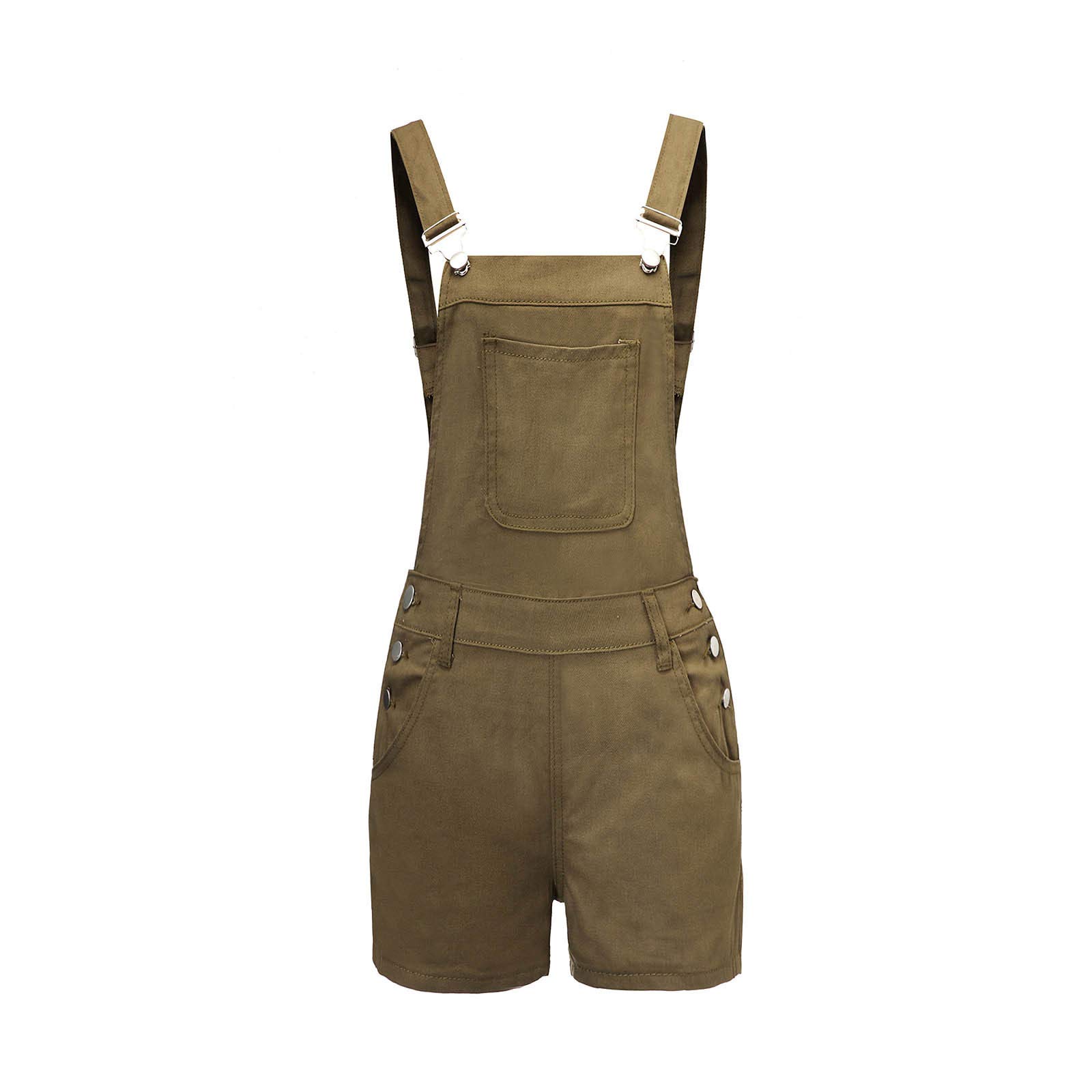 Jchen Women's Adjustable Strap Denim Bib Overalls Shorts - Stretch Slim Fit Rolled Cuff Shortalls for Women | Casual Summer Outfits, Outdoor Activities & Streetwear Fashion