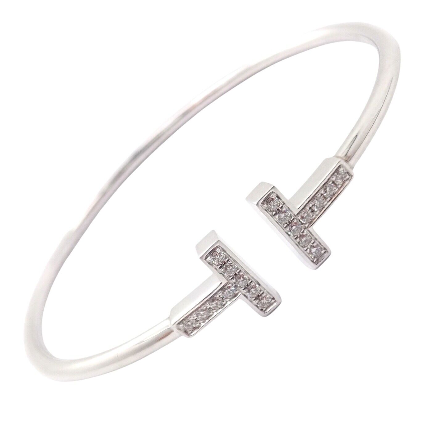 Authentic Tiffany & Co 18k White Gold Diamond T Wire Flex Bracelet for Women - Elegant Jewelry Gift for Anniversary, Birthday & Special Occasions
