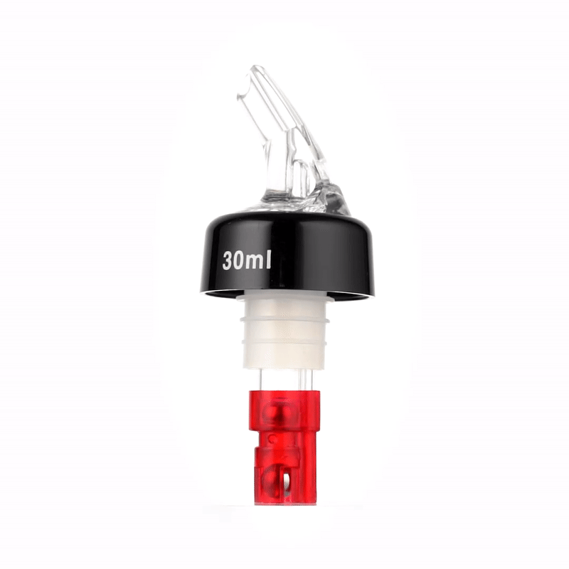 1 oz Red Plastic Measured Liquor Pourer with Collar & Clear Spout - 50 Count Box - Perfect for Bars, Restaurants & Home Cocktail Making