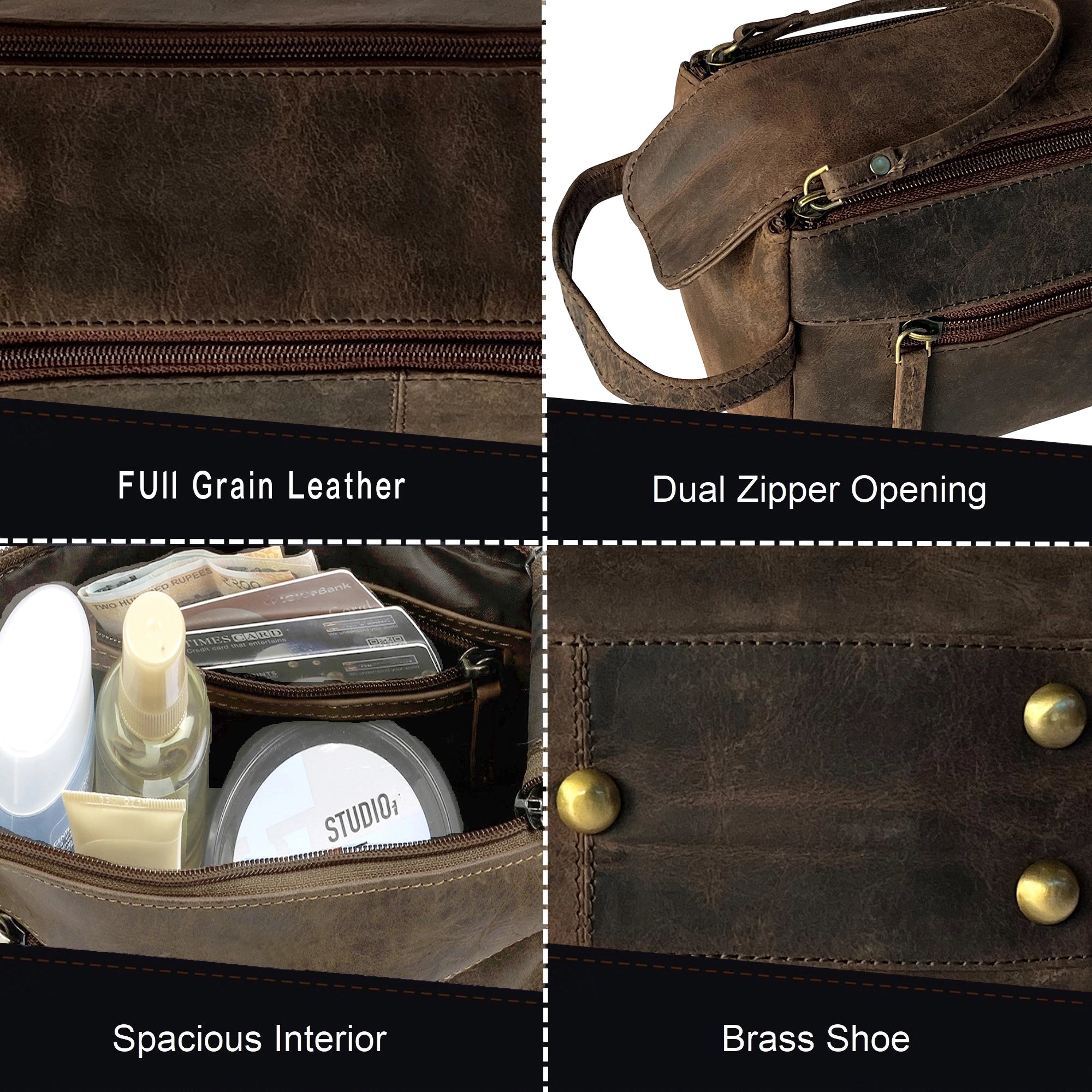 Premium Leather Travel Shaving Kit - Dark Brown Men's Grooming Bag for Toiletries & Razors | Perfect for Business Trips, Camping & Home Use