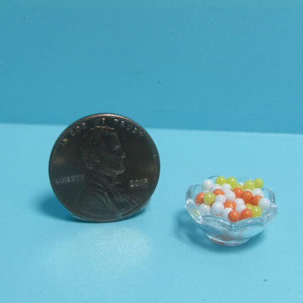Miniature Halloween Candy Dish with Candy Corn & Gumballs - Dollhouse Accessories for Spooky Decor, Vintage Doll Display & Halloween Party Scenes