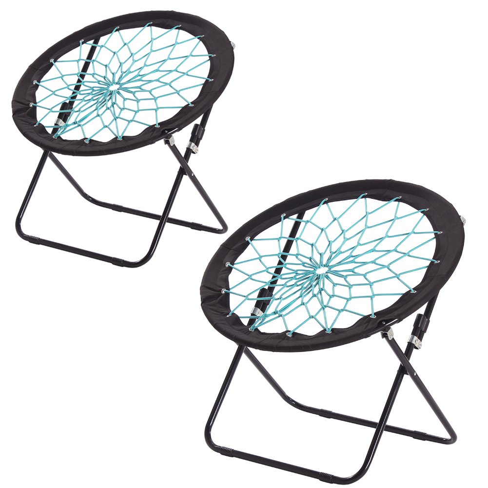 CampLand Bunjo Bungee Dish Chair - Portable Folding Lounge Chair with Bouncy Design for Indoor & Outdoor Use - Perfect for Dorm Rooms, Gardens, Living Rooms, and Camping (Set of 2)