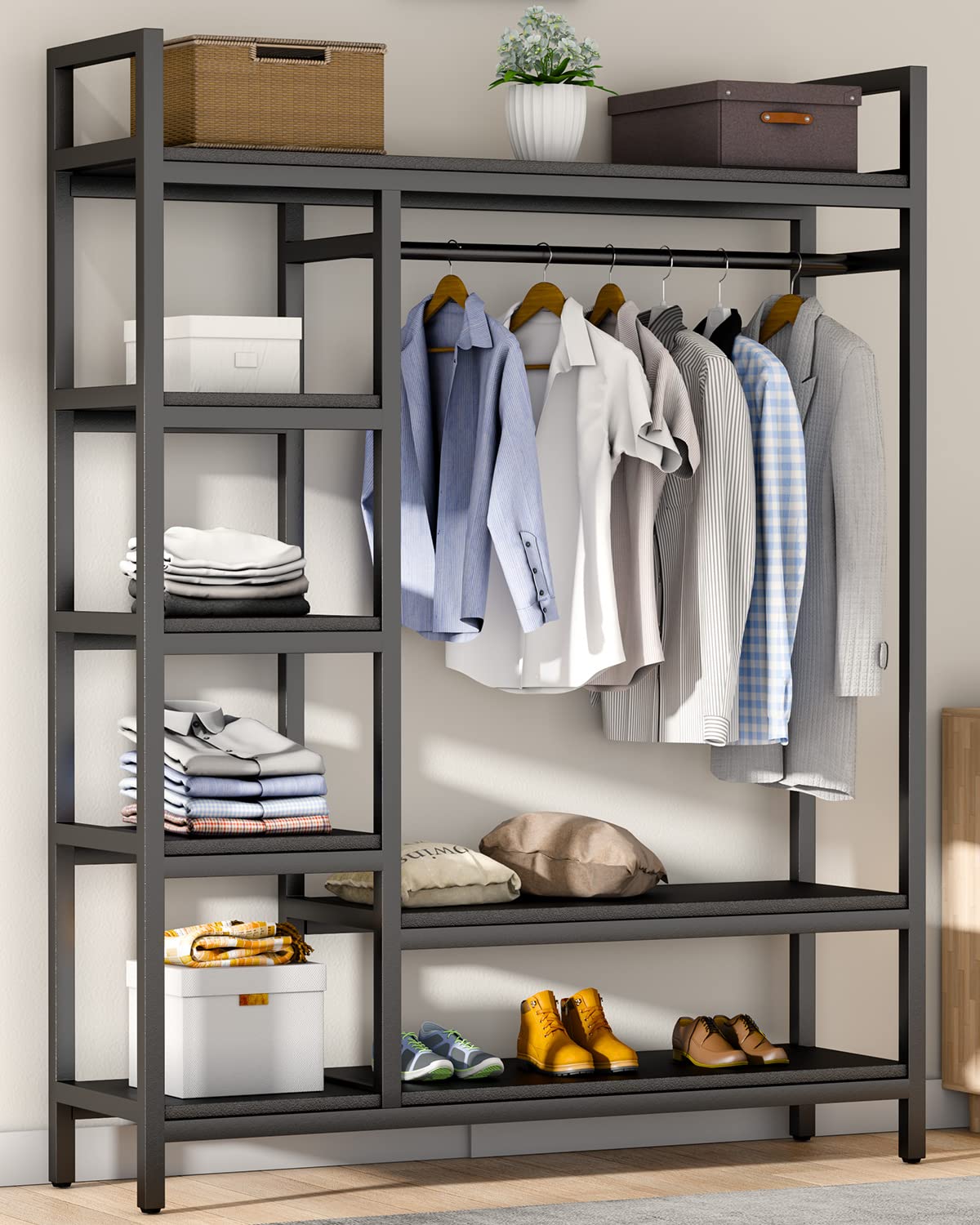 HOKEEPER 600lbs Heavy Duty Free Standing Closet Organizer with 6 Metal Shelves - Sturdy Garment Rack for Hanging Clothes, Bedroom Storage Wardrobe (Perfect for Small Spaces, Walk-in Closets & Apartment Organization)