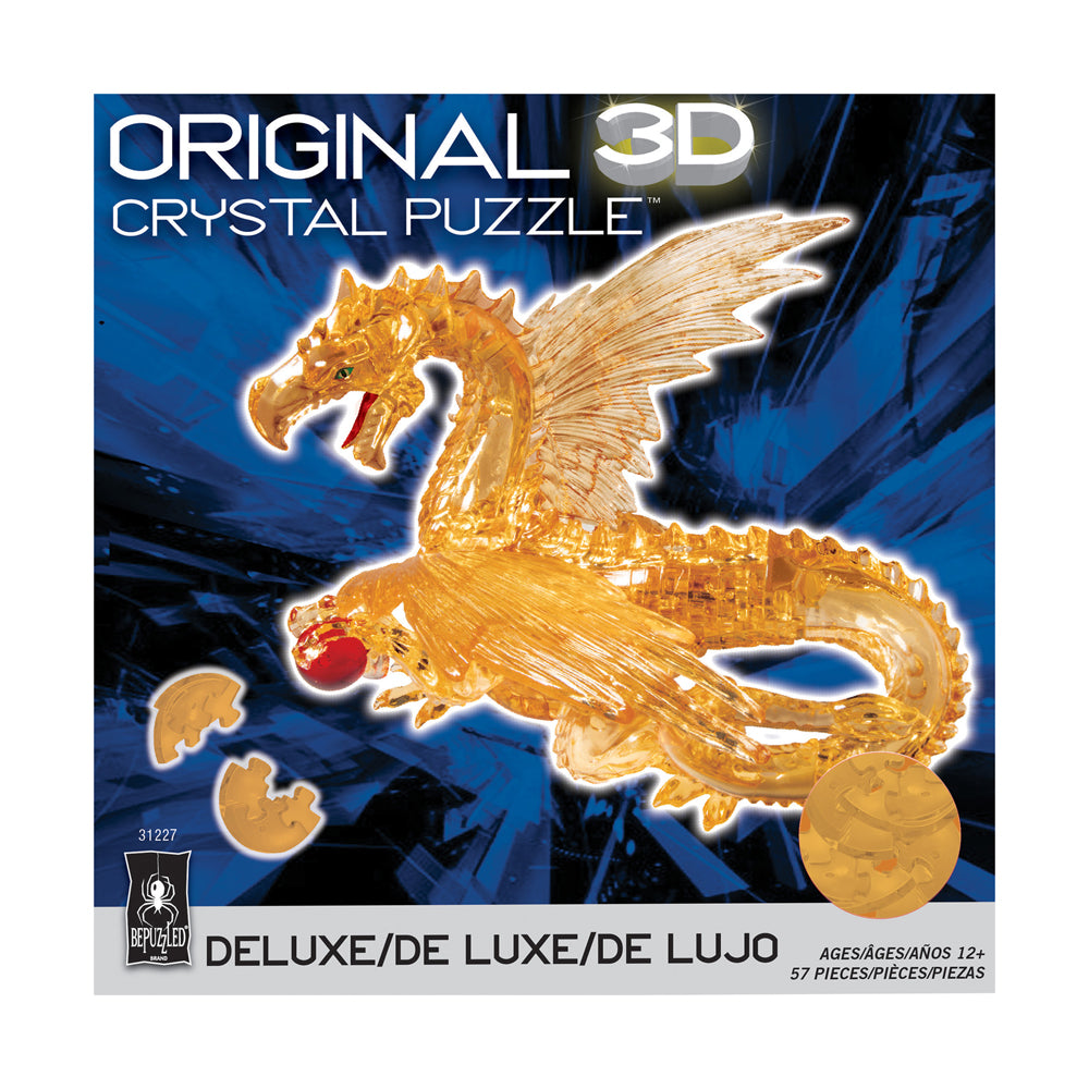 BePuzzled Golden Dragon Deluxe 3D Crystal Puzzle - 57 Piece Challenging Brain Teaser for Adults & Teens - Perfect for Stress Relief, Gift Giving & Home Decor