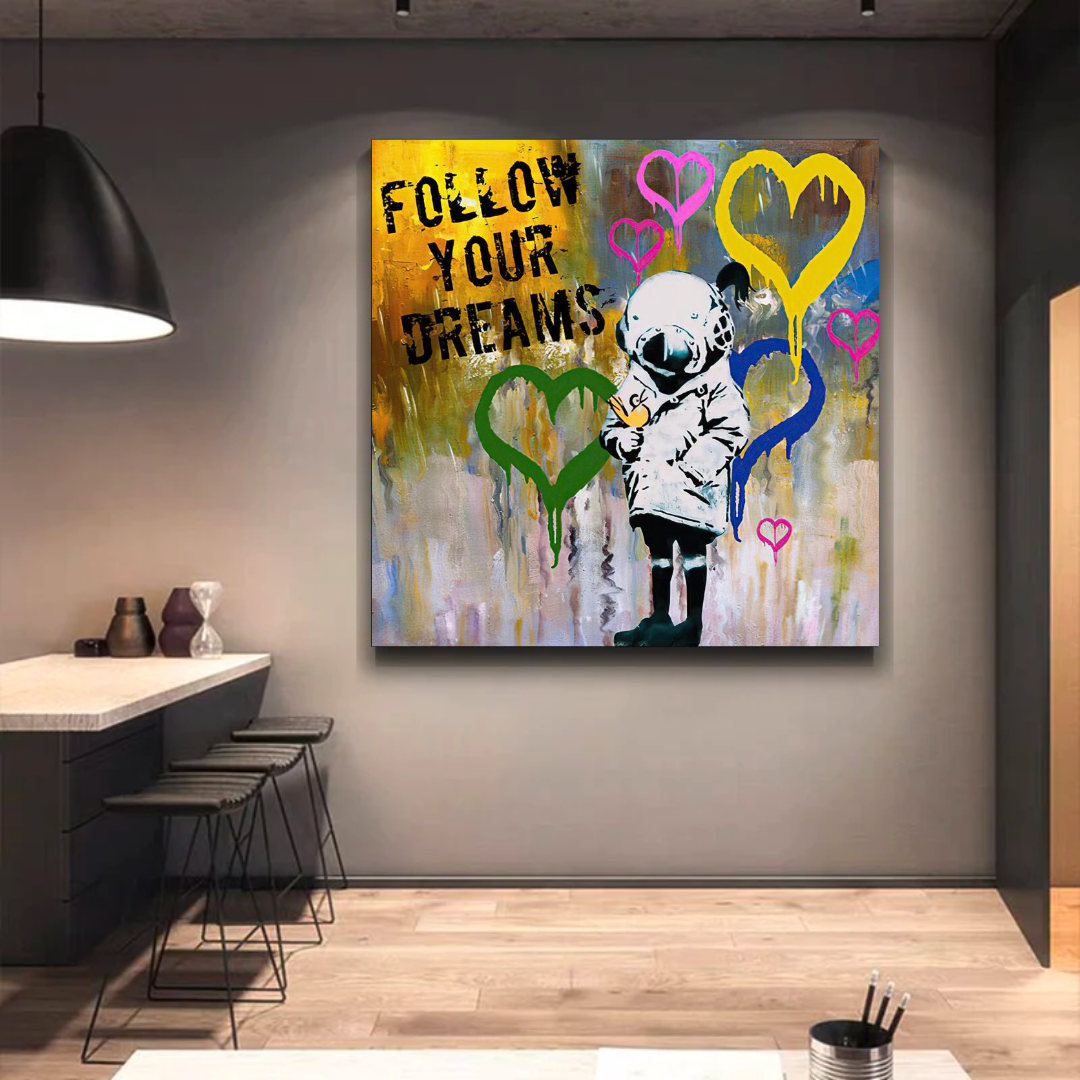 Banksy Follow Your Dreams Graffiti Canvas Wall Art Print - Urban Street Art Decor for Living Room, Bedroom & Office - Perfect Gift for Art Lovers
