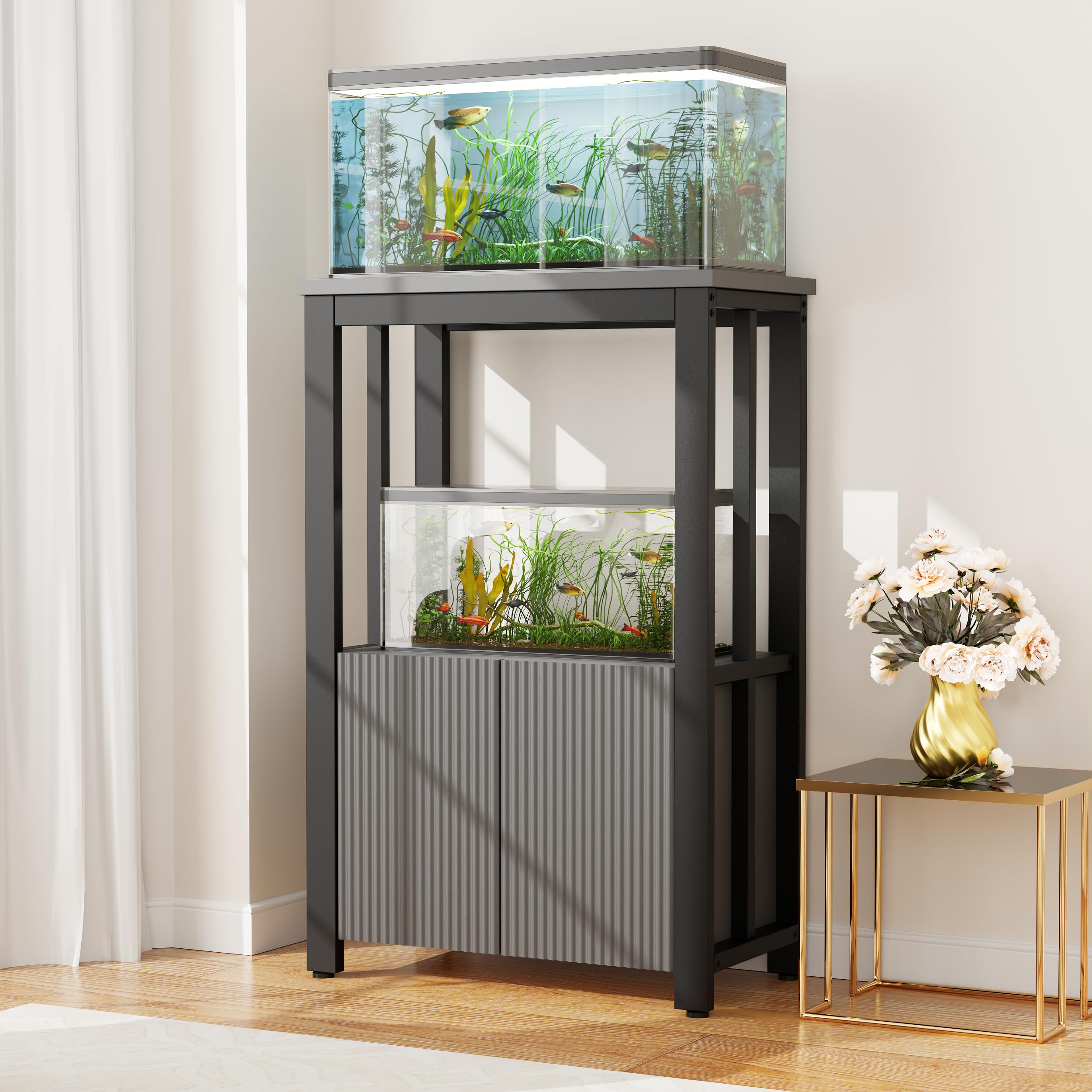 BEWISHOME 5-10 Gallon Fish Tank Stand - Heavy Duty Aquarium Stand with Thickened Metal Frame & Storage Cabinet - 20.5