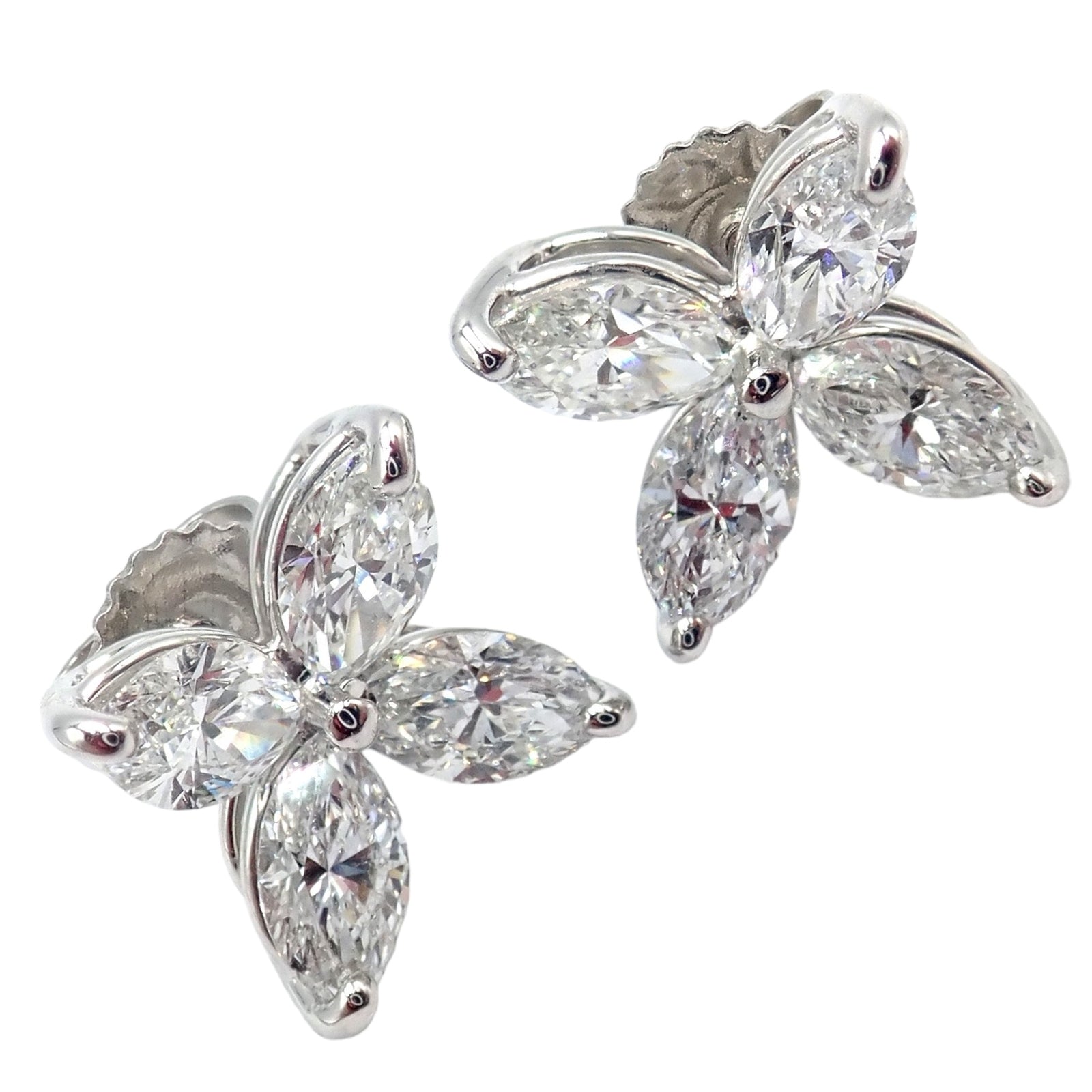 Authentic Tiffany & Co Platinum Victoria Marquise Cut Diamond Large Earrings for Women - Luxury Wedding Jewelry & Special Occasion Gift