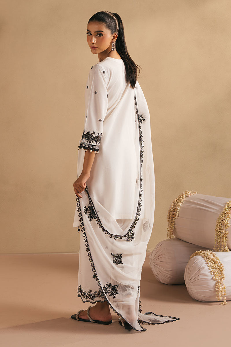 Monochrome Bliss 3-Piece Embroidered Lawn Suit for Women | Elegant Pakistani Formal Wear | Perfect for Weddings, Parties & Special Occasions