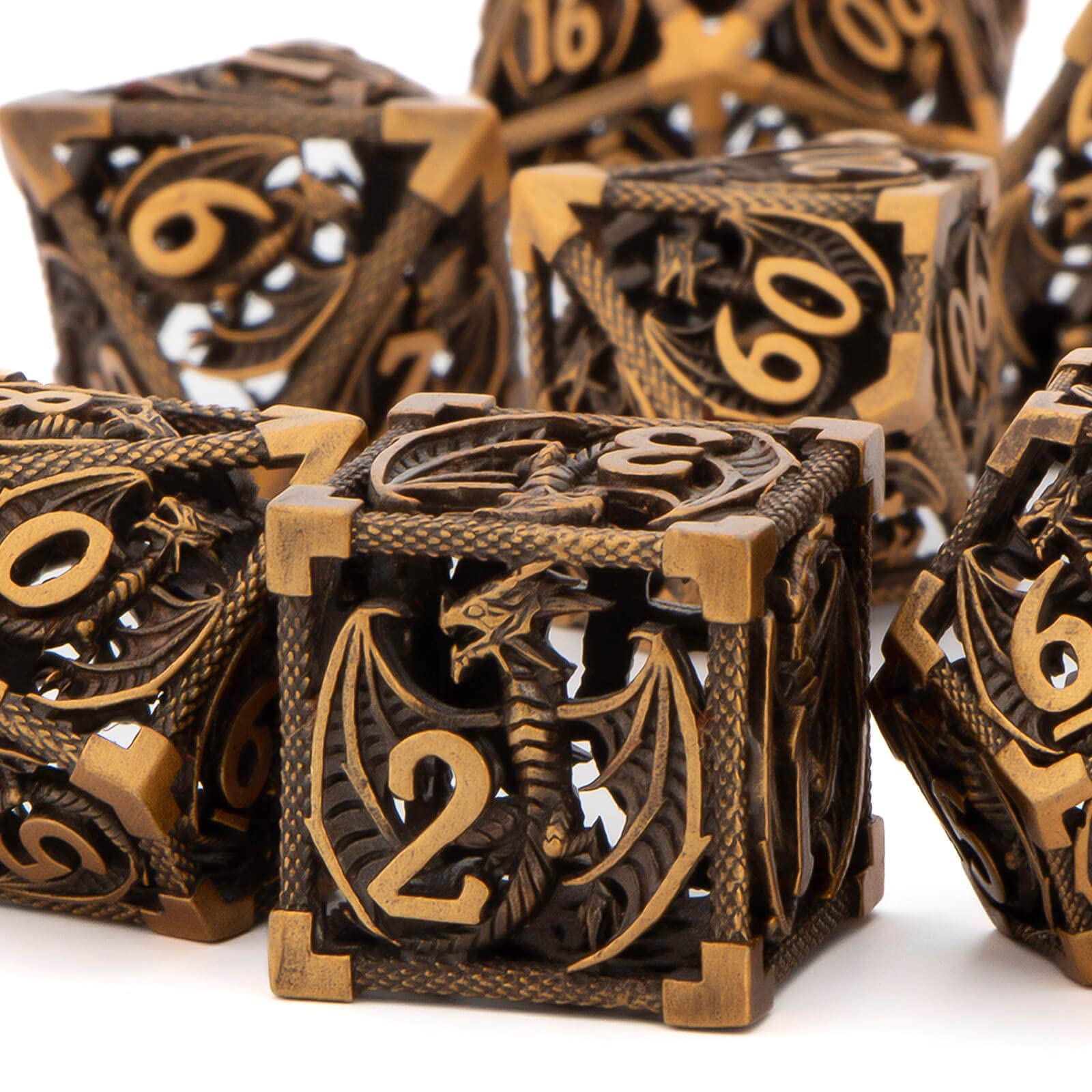 Premium Hollow Metal D&D Dice Set - 7-Piece Polyhedral RPG Dice for Dungeons & Dragons (D20, D12, D10, D8, D6, D4) with Gift Box - Gold Finish | Perfect for Tabletop Gaming, RPG Campaigns & Collector Displays