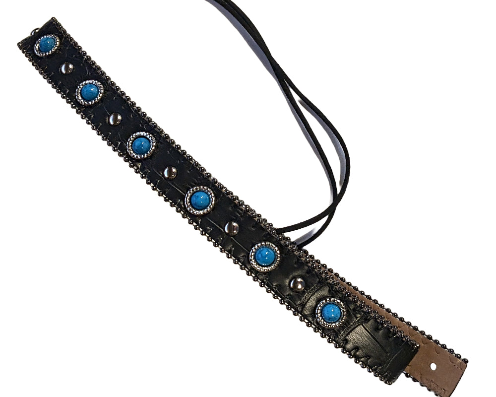Stylish Black Faux Leather Hat Band with Rhinestone Accents - Western Cowboy Hat Accessory for Women & Men - Perfect for Rodeo, Country Music Festivals and Outdoor Events