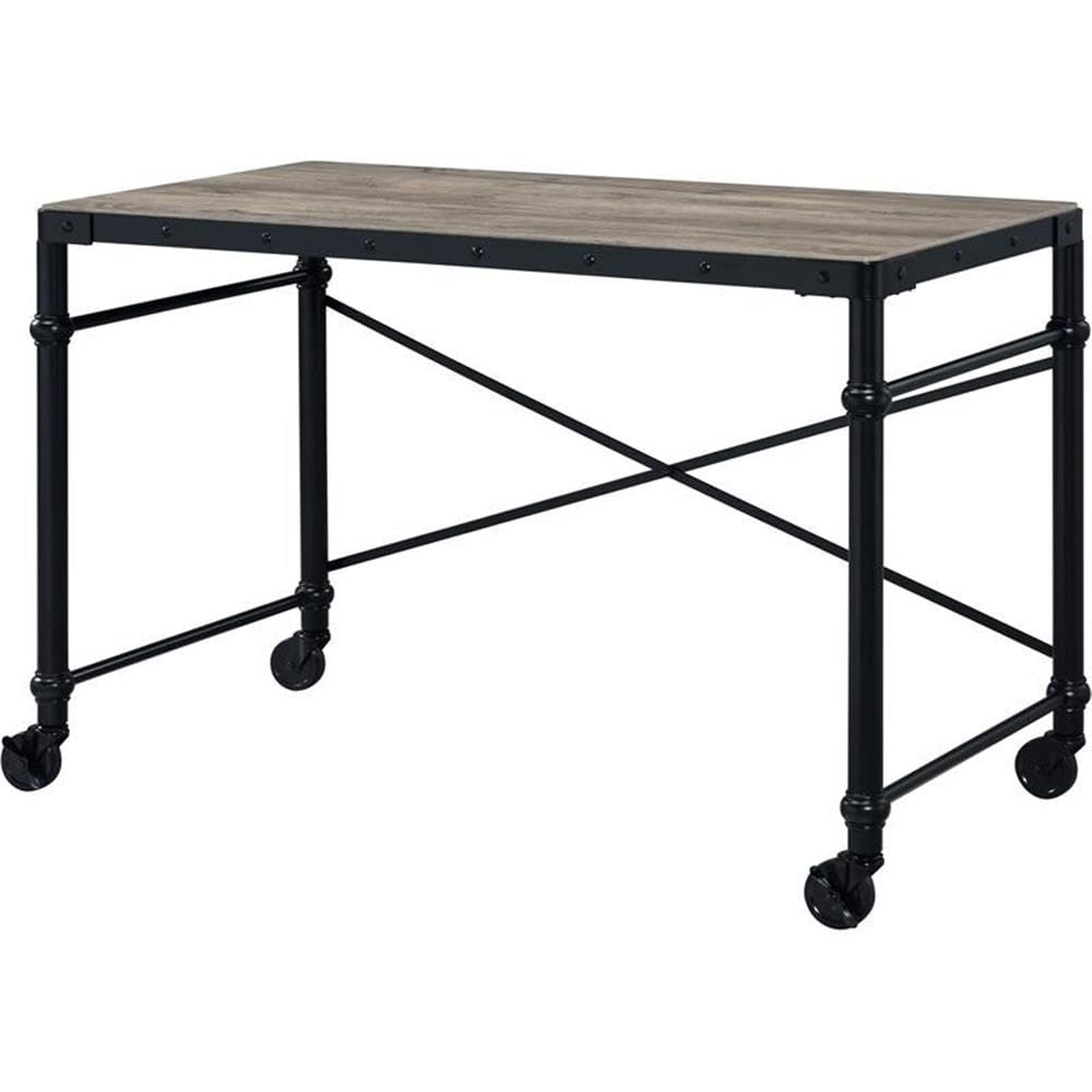 Acme Oklarth Rustic Oak & Black Wooden Rolling Writing Desk - Perfect for Home Office, Study Room & Small Spaces