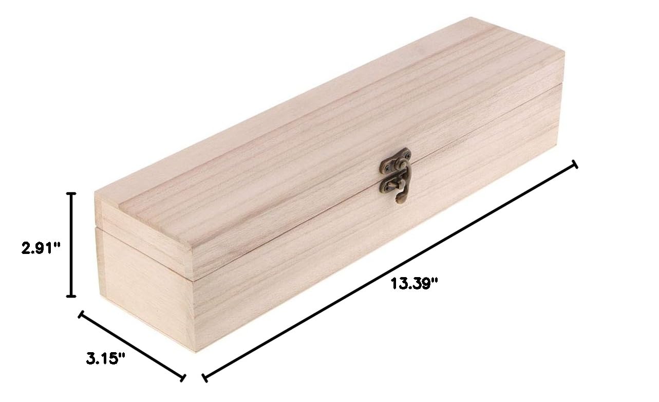 Natural Unfinished Wood Box with Lid - Classic Handmade Pencil Case, Memory Keepsake Box for School, Office & Home Organization | Perfect for Stationery, Jewelry & Small Treasures Storage