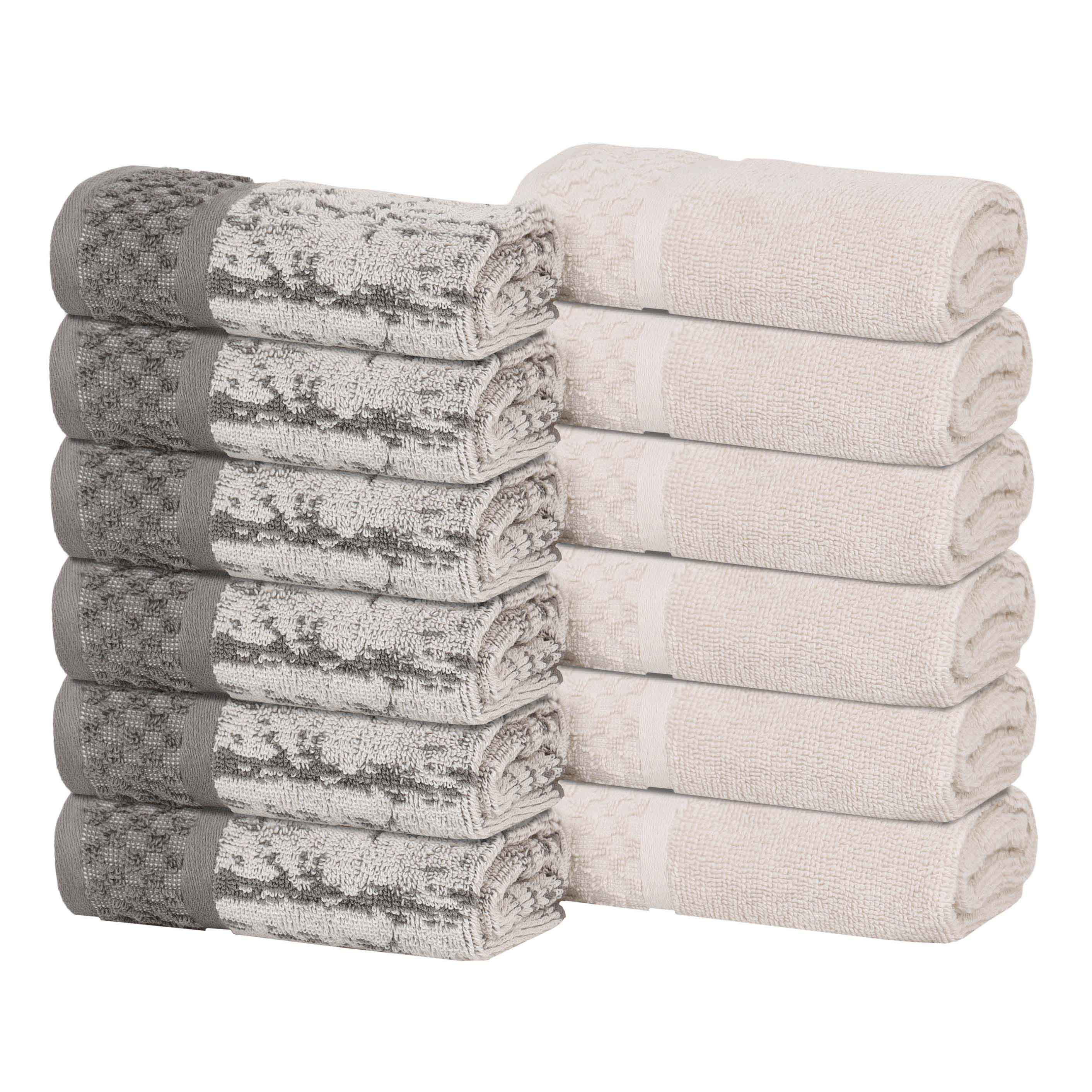 Premium Cotton Plush Jacquard Face Towels - Set of 12 (Solid & Two-Toned) | Soft Bath & Hand Towels for Spa, Gym, Travel & Luxury Home Use