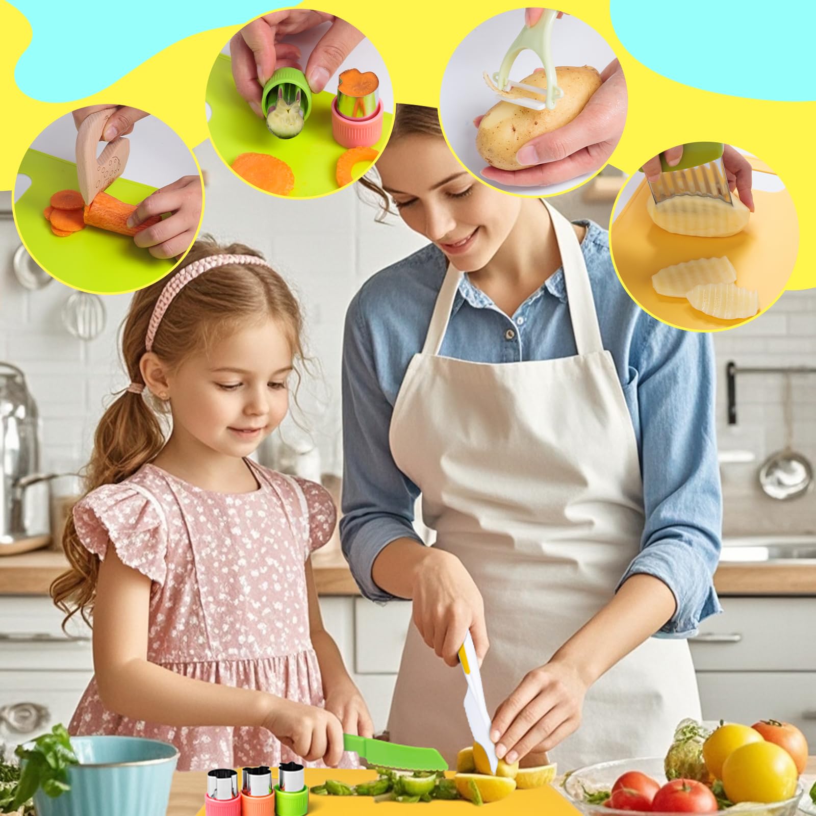 23-Piece Kids Cooking Set - Safe Kitchen Tools for Toddlers & Children with Cutting Board, Kid-Safe Knives, Peeler & Sandwich Cutters - Fun Real Cooking Experience for Boys & Girls - Perfect for Pretend Play, Cooking Classes & Family Bonding Time