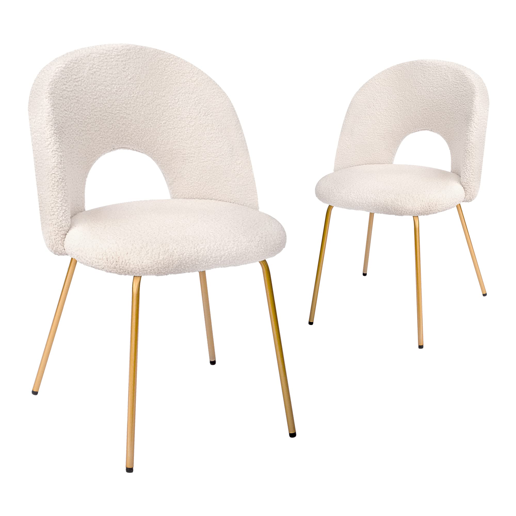 Luxury Set of 2 Velvet Dining Chairs with Sturdy Metal Legs - Modern Upholstered Accent Chairs for Living Room, Kitchen, Dining Room - Soft White Fabric Seating for Home Decor & Entertaining