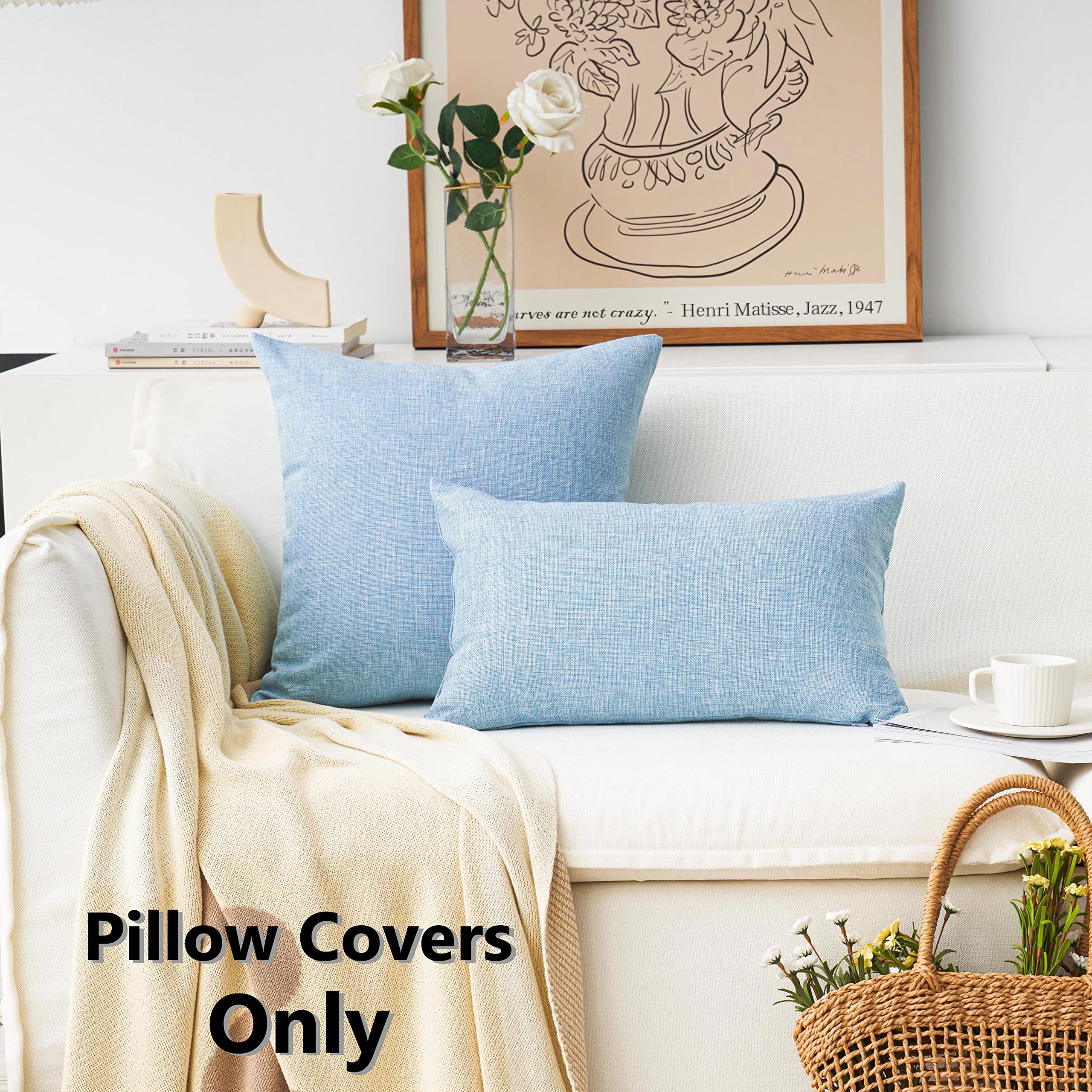 Premium 20x20 Inch Linen Throw Pillow Covers - Soft Decorative Cushion Case for Sofa, Bed & Patio (50cm, Light Blue) - Perfect for Living Room, Bedroom & Outdoor Decor