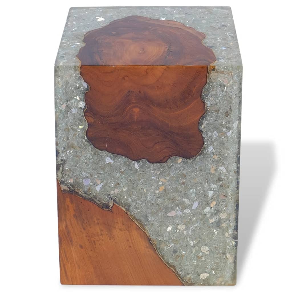 Solid Teak Wood & Resin Garden Stool - Natural Side Table, Plant Stand, Bedside Frame - Multifunctional Home & Garden Decor for Patio, Living Room & Outdoor Use