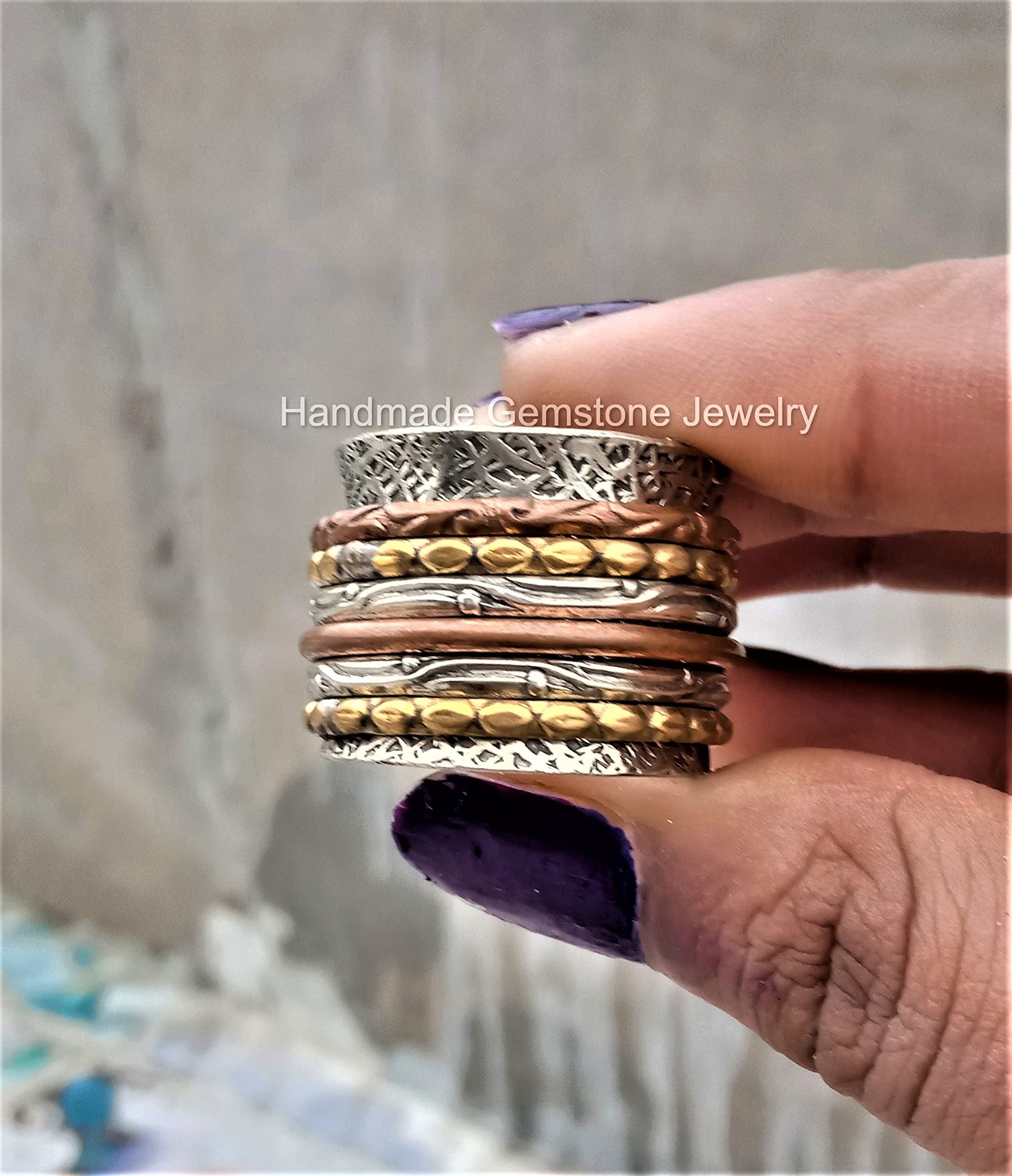 925 Sterling Silver Spinner Ring for Men & Women - Three-Tone Meditation Fidget Ring for Anxiety Relief, Stress Relief, and Focus - Perfect for ADHD, Thumb Ring, and Everyday Wear
