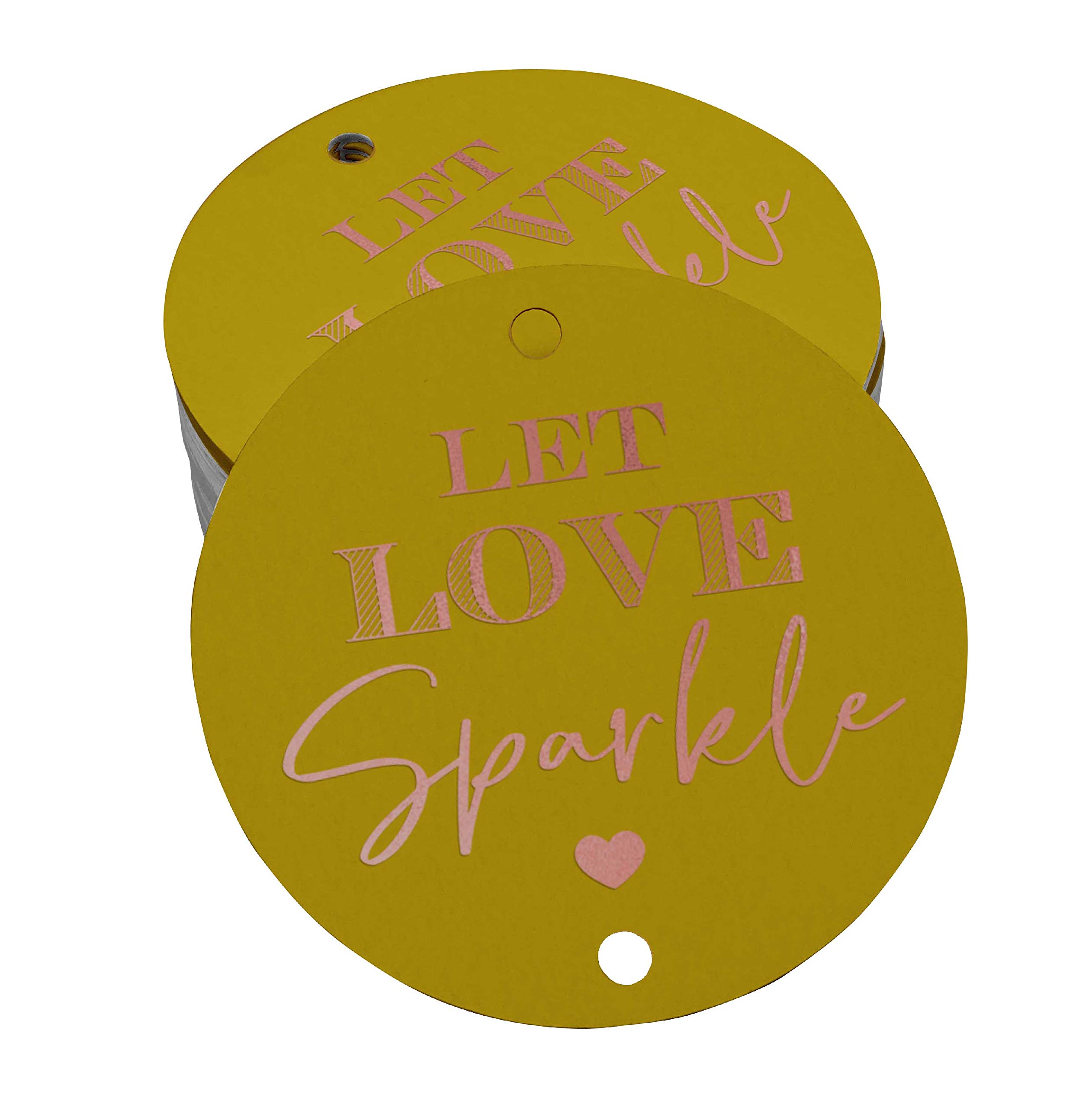 50 Pack Rose Gold Foil Paper Tags - Elegant Wedding Favor Hang Tags for Bridal Shower, Birthday Party & Gift Wrapping - Let Love Sparkle with Premium Metallic Finish