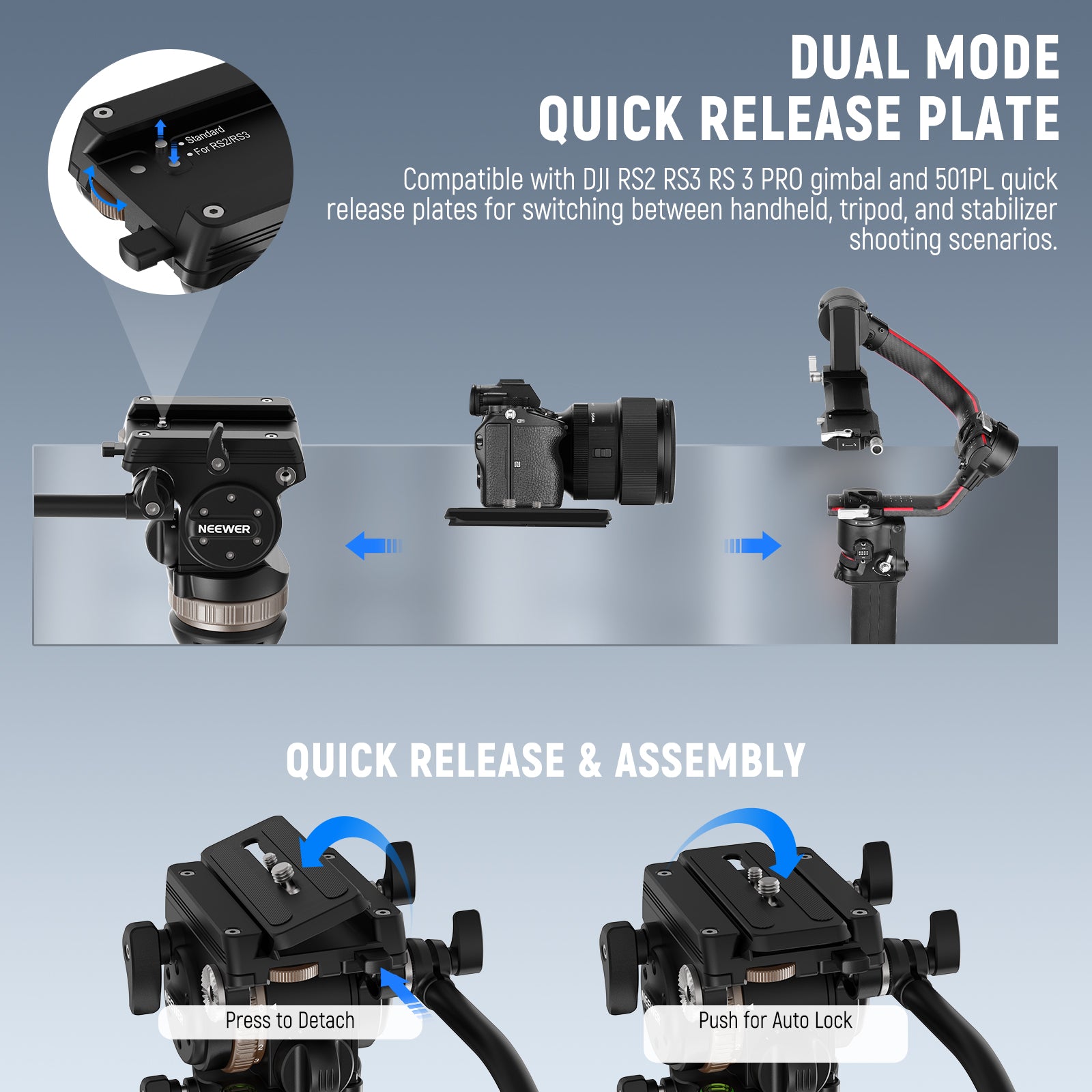 NEEWER TH45 Professional Tripod Fluid Head with Adjustable Damping - Perfect for Video Recording, Photography & Live Streaming