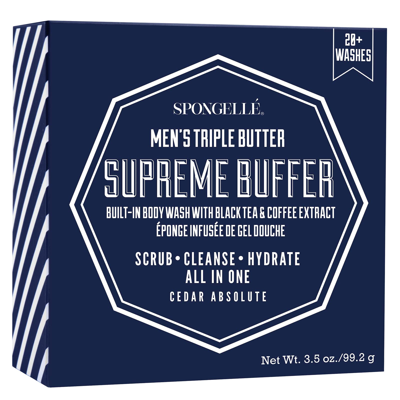 Spongellé Men's Triple Butter Supreme Body Wash with Infused Exfoliating Buffer - Cedar Absolute Scented Shower Gel for Deep Cleansing & Hydration | Ideal for Gym, Travel & Daily Use