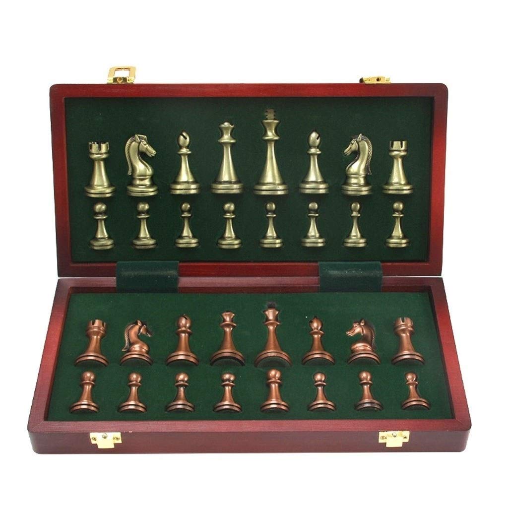 Premium Teri Chess Set - Metal Glossy Bronze & Brass Chess Pieces with Solid Wood Folding Board - Professional Tournament Chess Game Set for Adults - Perfect for Home Decor, Office Games & Gift Giving