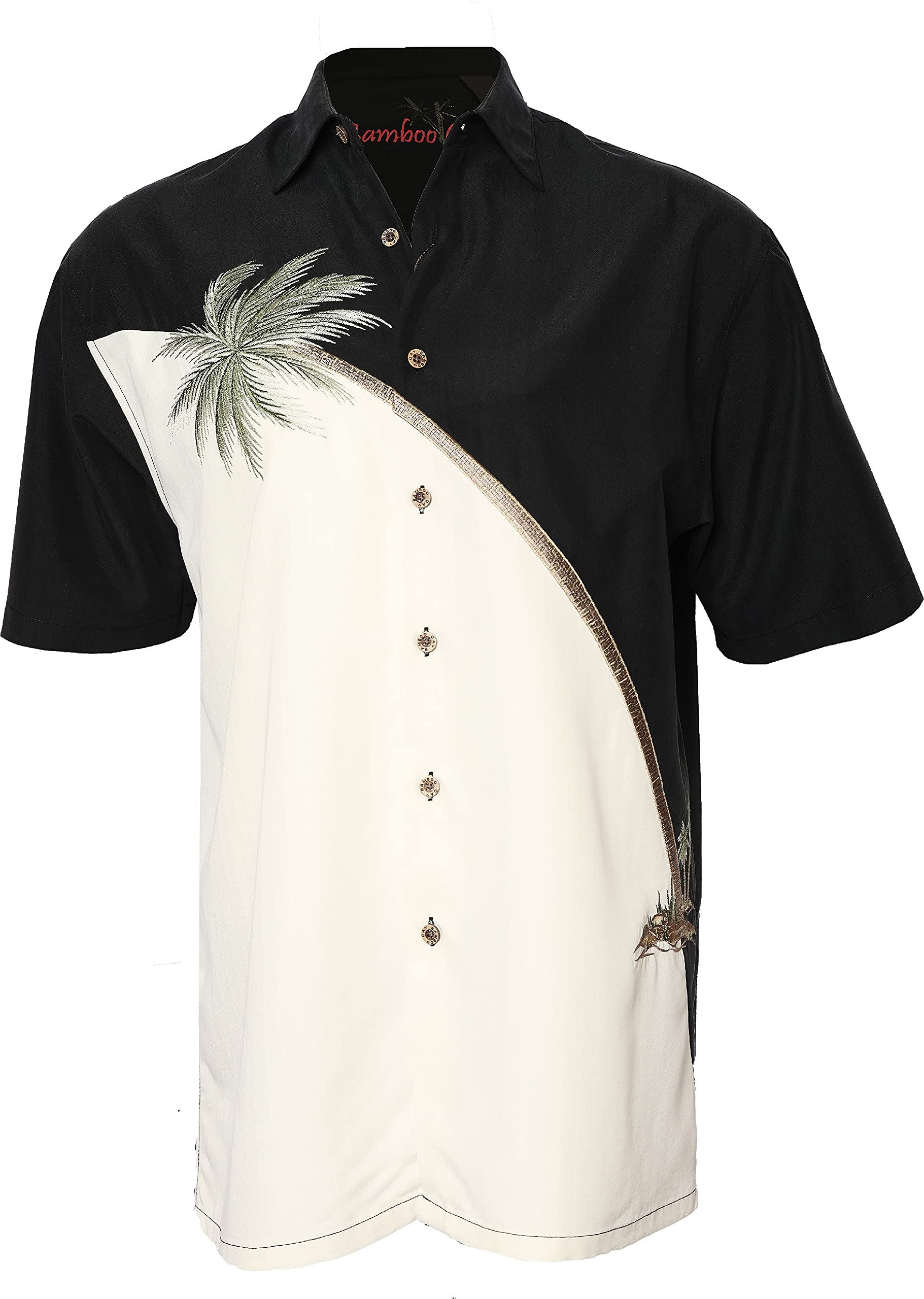 Bamboo Cay Men's Short Sleeve Casual Shirt - Tropical Hurricane Palm Embroidered Woven Button Up for Beach Vacation, Summer Outings & Casual Wear
