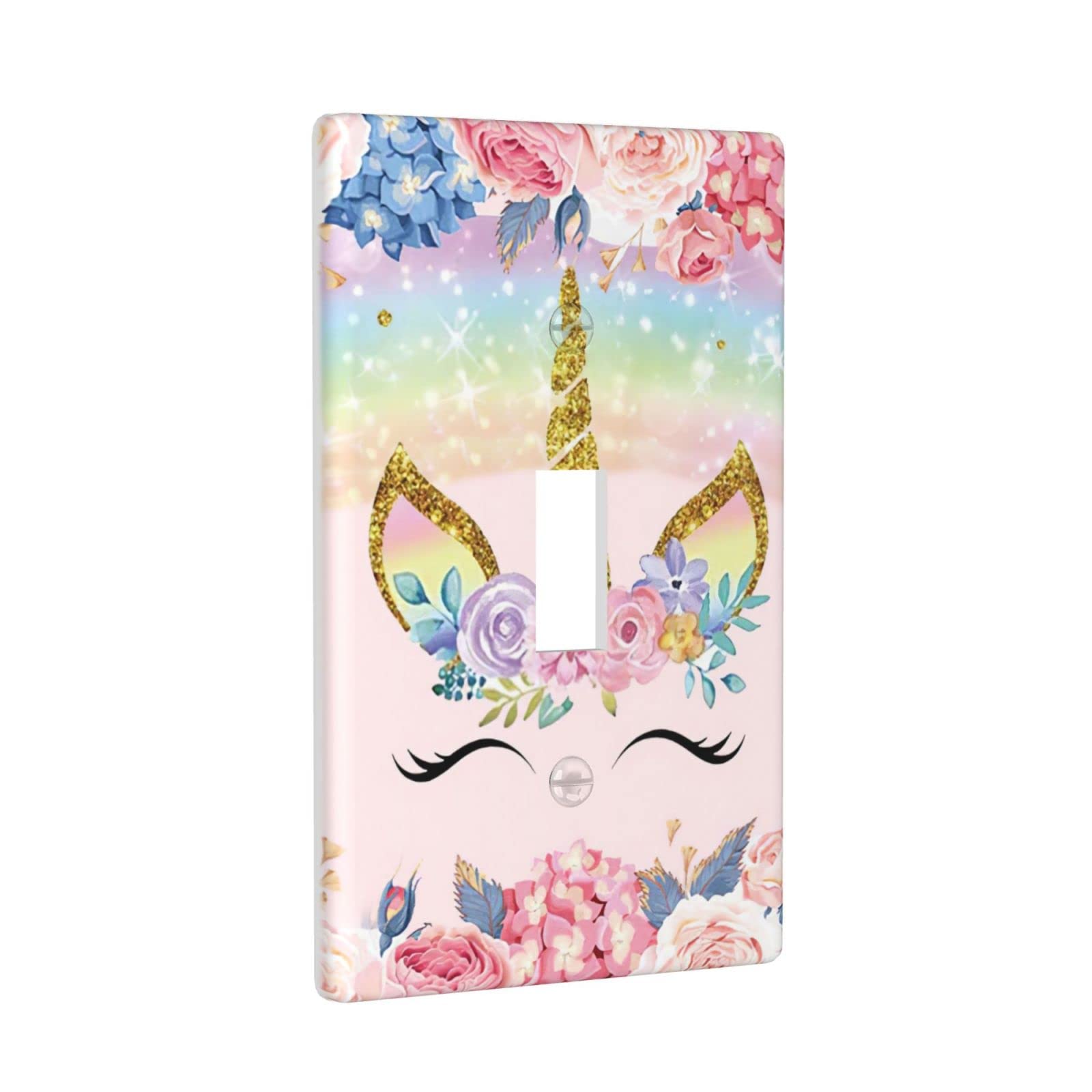 Rainbow Unicorn Princess Face Decor Light Switch Plate Cover - Cartoon Flower Design Plastic Wall Plate for Kids Room, Bedroom, Nursery (Single Gang Toggle Switch) - Perfect for Girls' Room Decor, Birthday Gifts & Home Improvement